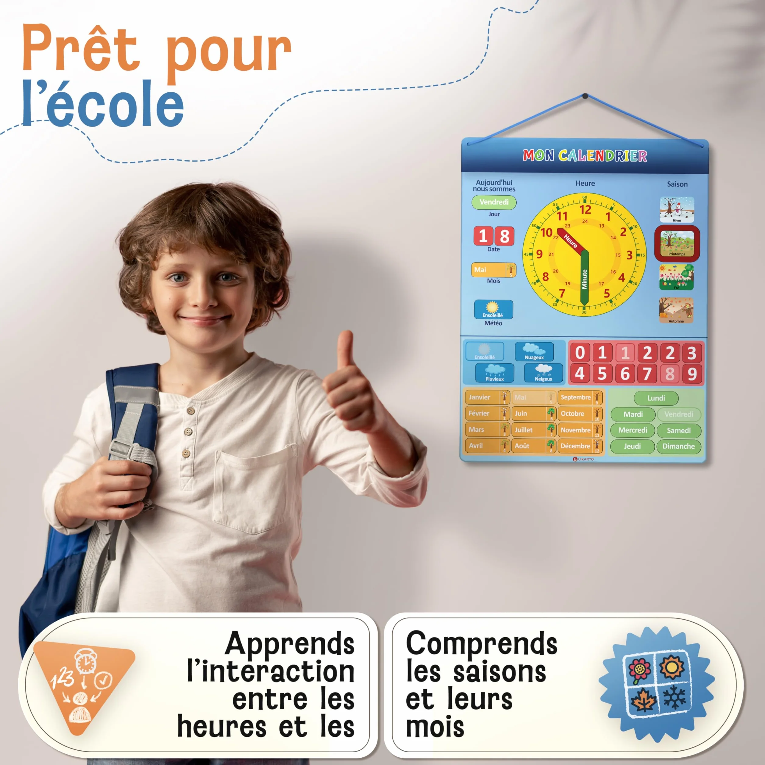LIKARTO Mon Premier Calendrier – Jeu Éducatif Magnétique pour Enfants avec 36 aimants – 42x32cm