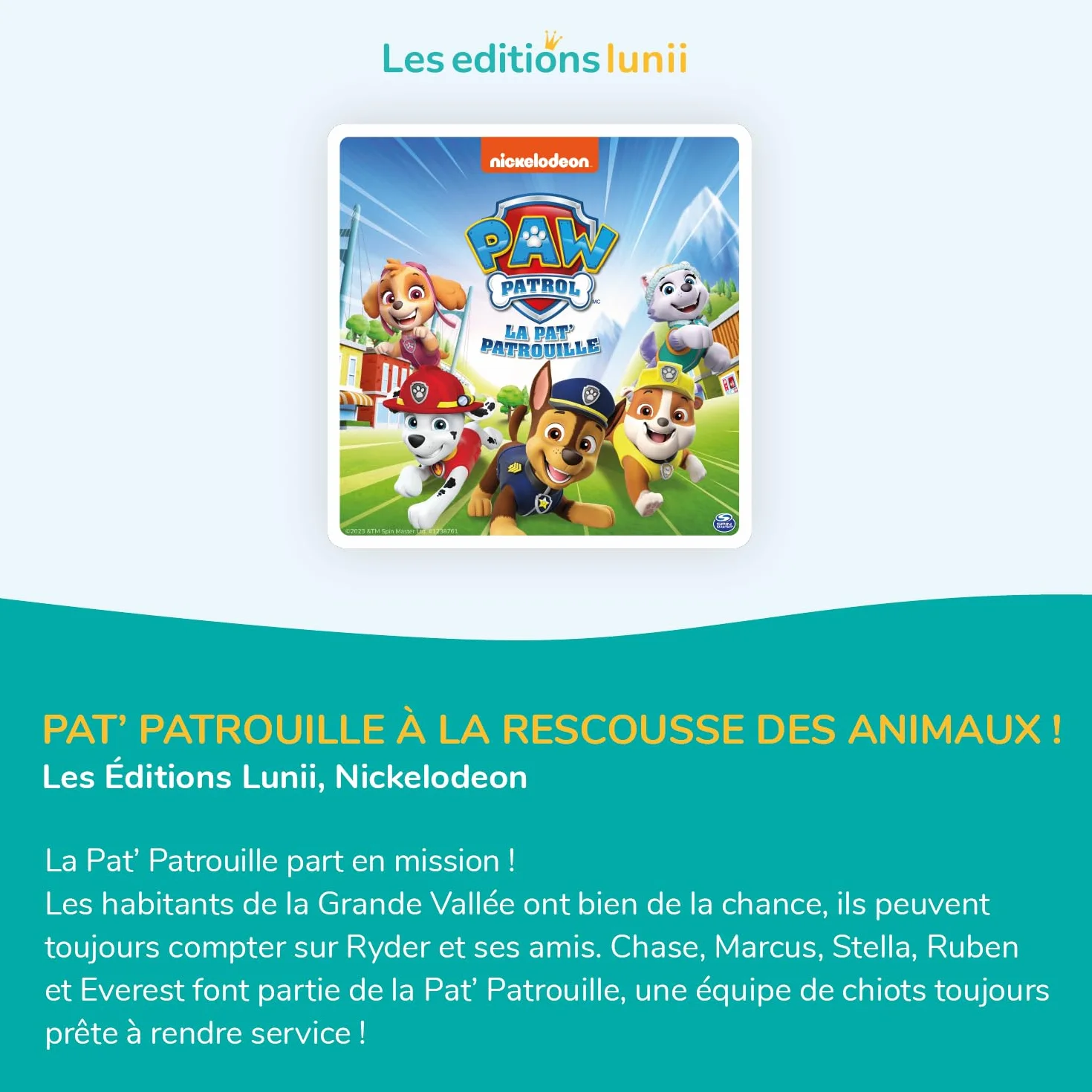 Lunii Pat' Patrouille à la rescousse des Animaux Livre Audio interactif français dès 3 Ans