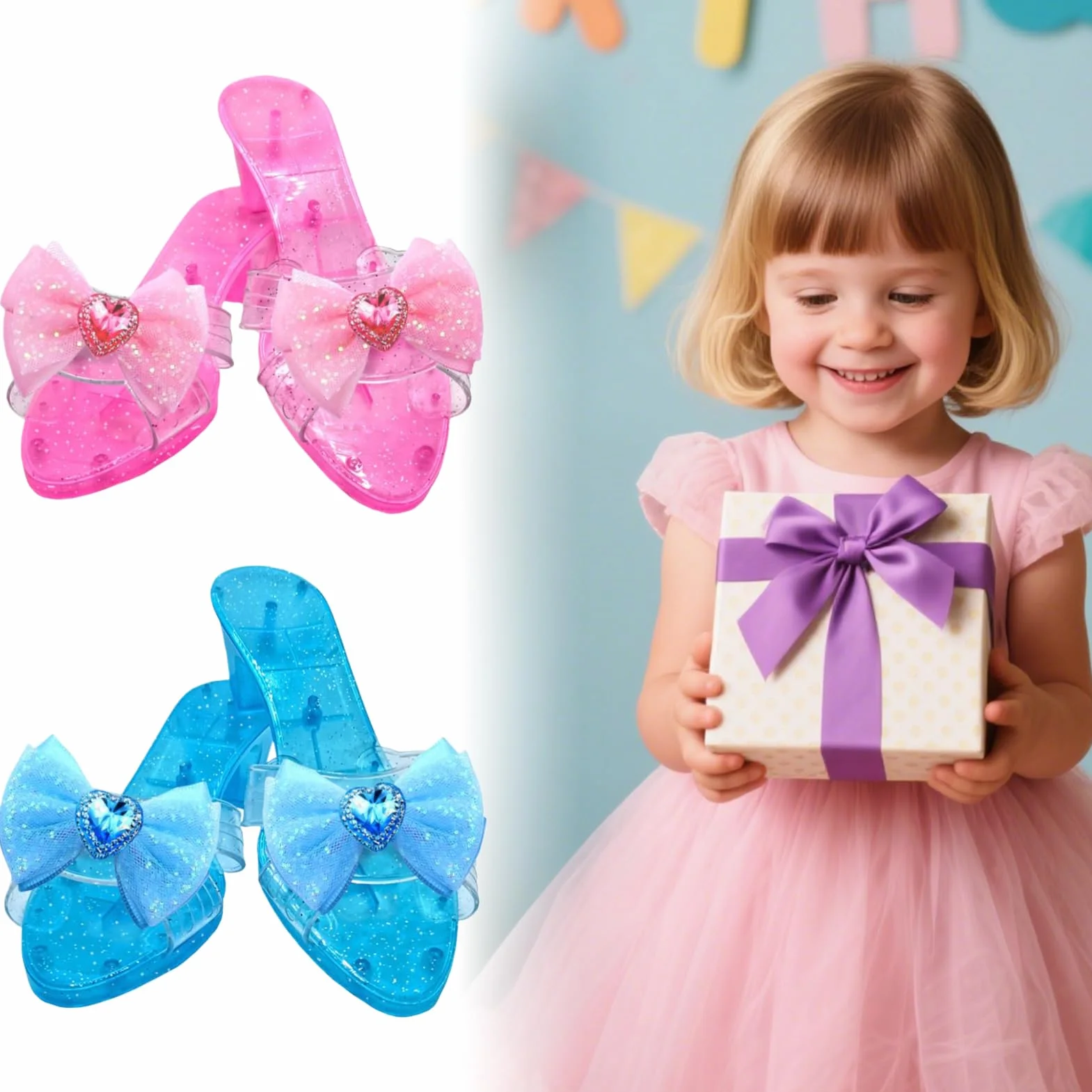 Chaussures Princesse Fille avec Talons Hauts Crystal pour Cosplay, Scène et Danse