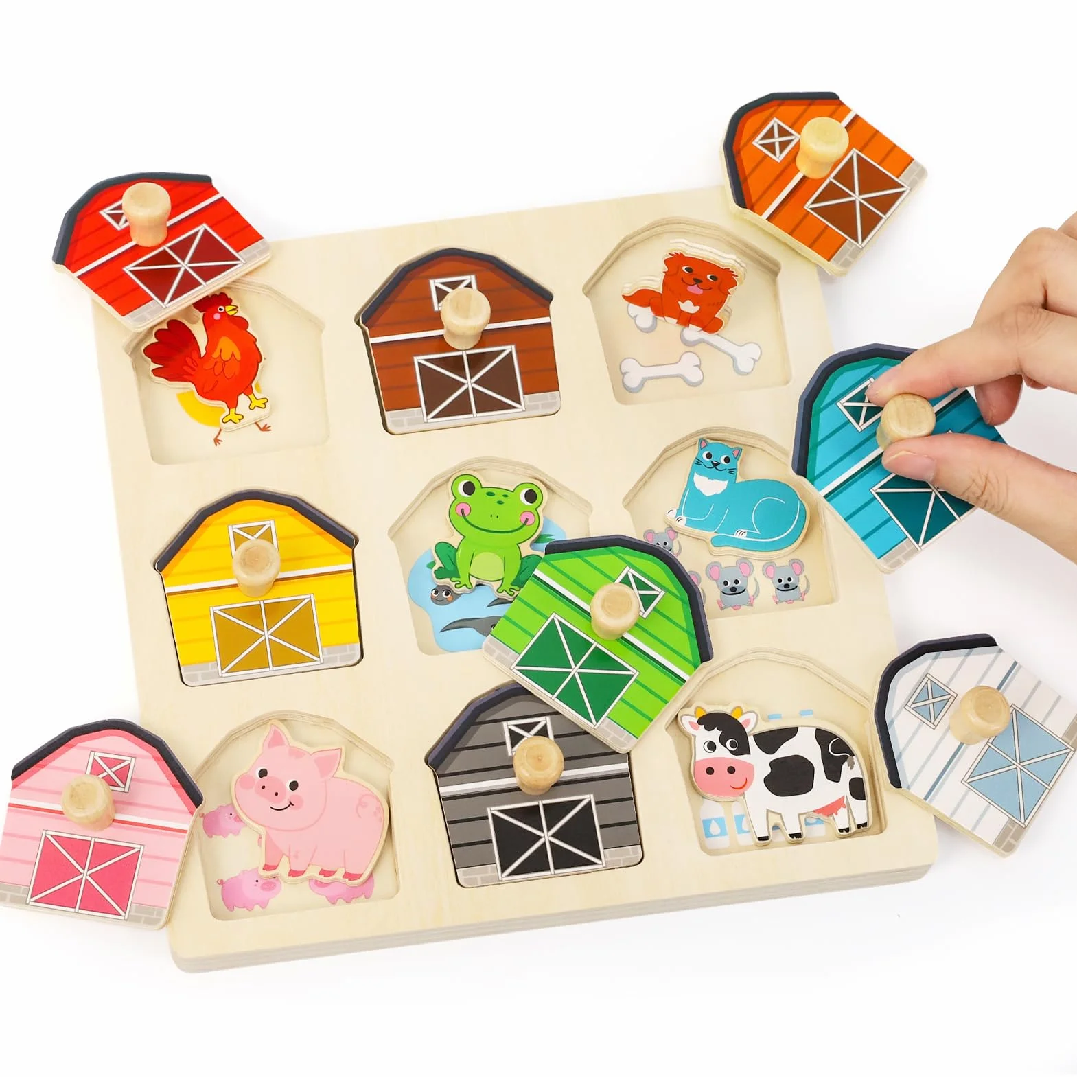 Jouets Montessori Puzzle en Bois pour Bébé 1 an Ferme Jouet Moteur 12-36 Mois Fille Garçon