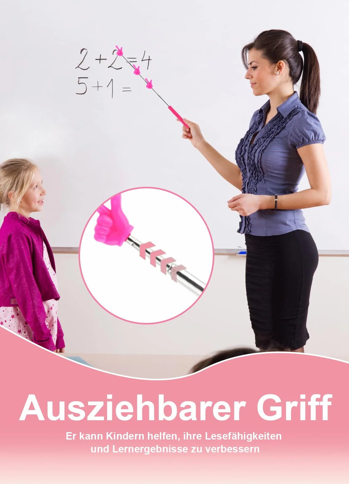 Pointeur télescopique 4 pièces, bâton pointeur pour doigt, besoins des enseignants, interaction en classe