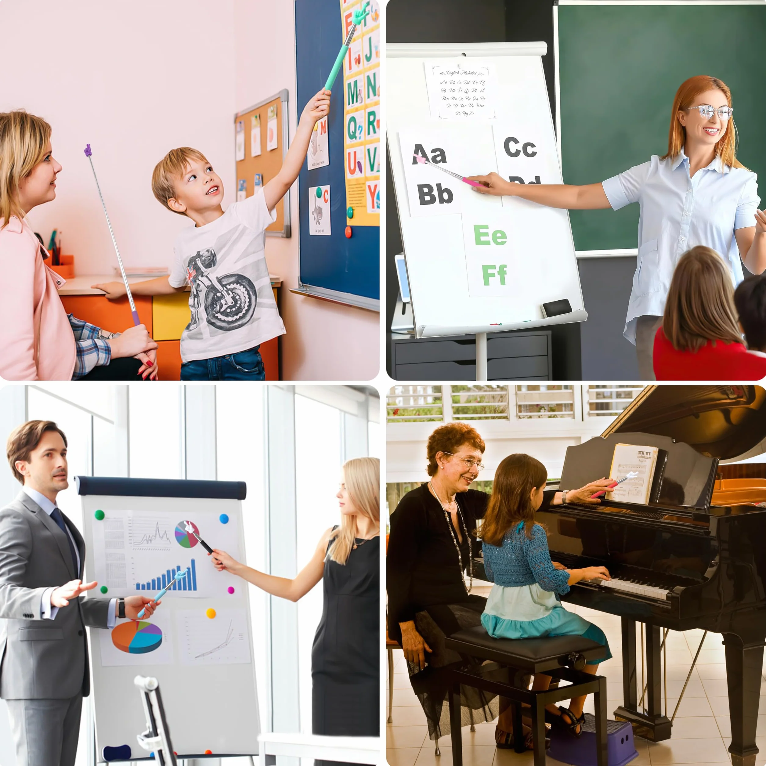 Pointeur Télescopique Rétractable 8 Pièces pour Enseignants Enfants Salle de Classe Conférences Démonstrations