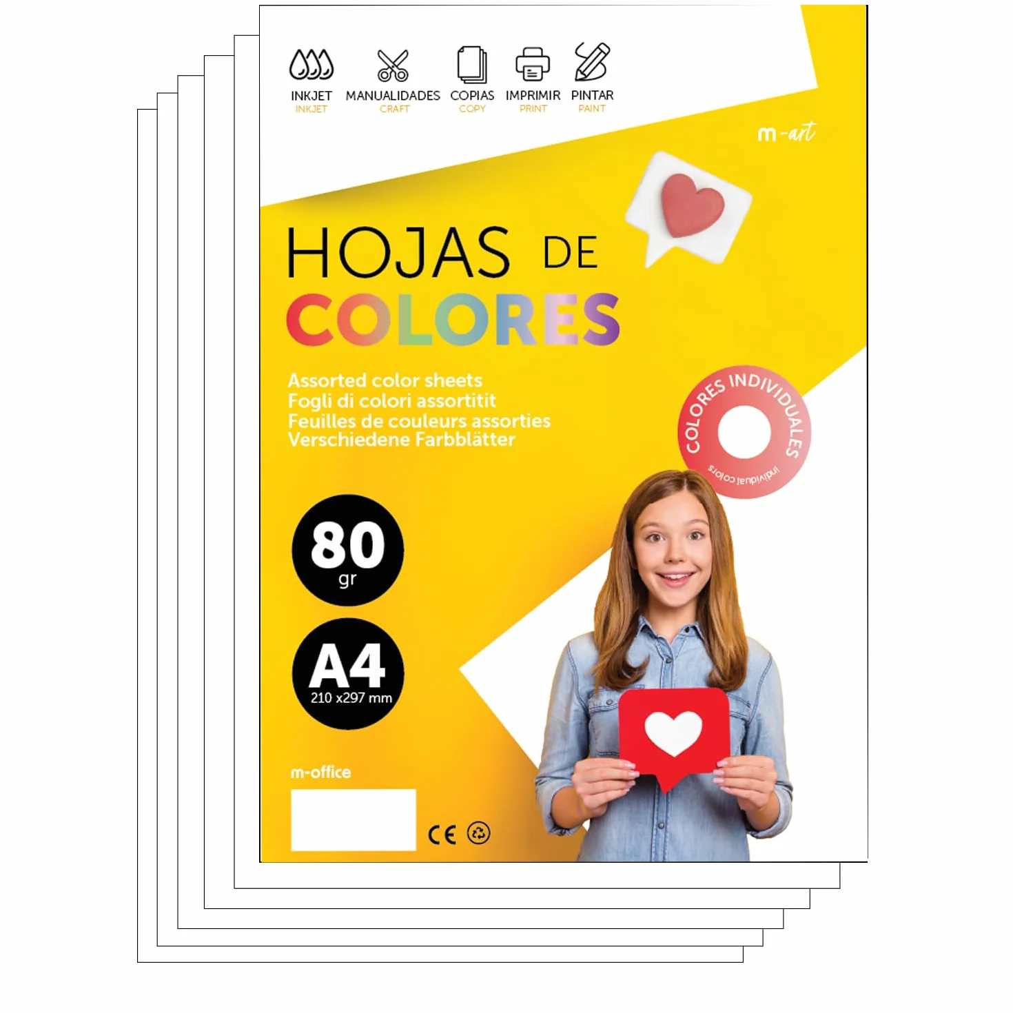 Papier A4 Couleur 80g 50 Feuilles Blanc Ramette Imprimante Jet d'Encre Laser M-office