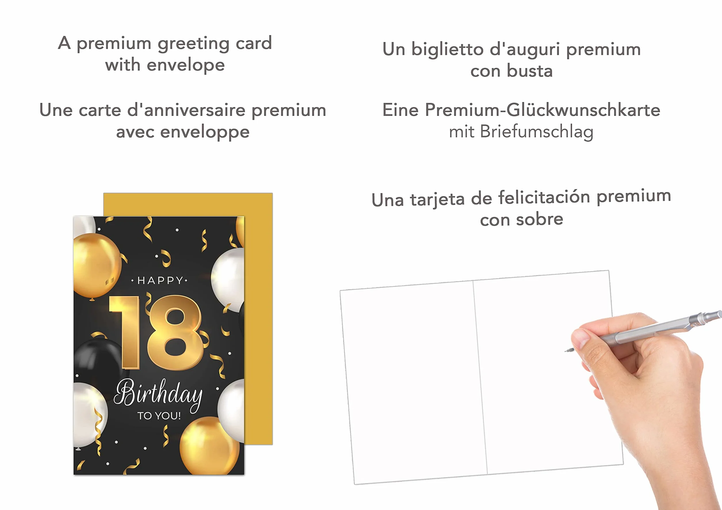 Edition Seidel Carte d'anniversaire 18e anniversaire avec enveloppe Happy Birthday homme femme adolescent ballons doré