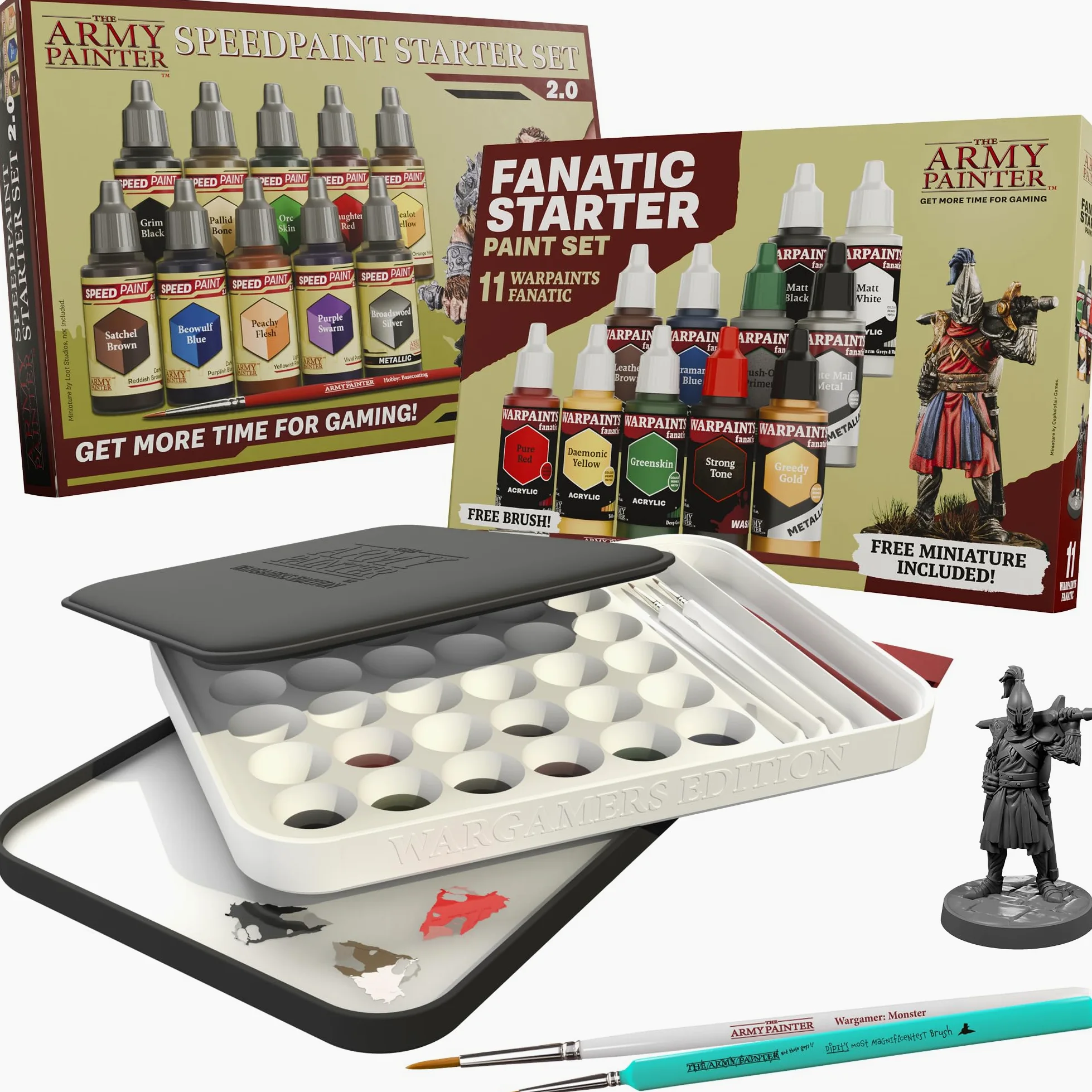 The Army Painter, Starter Bundle Plus+, kit de peinture pour débutants | Speedpaint 2.0 et Warpaints Fanatic Starter Set, Wargamers XL Wet Palette et 2 pinceaux, DnD & Warhammer