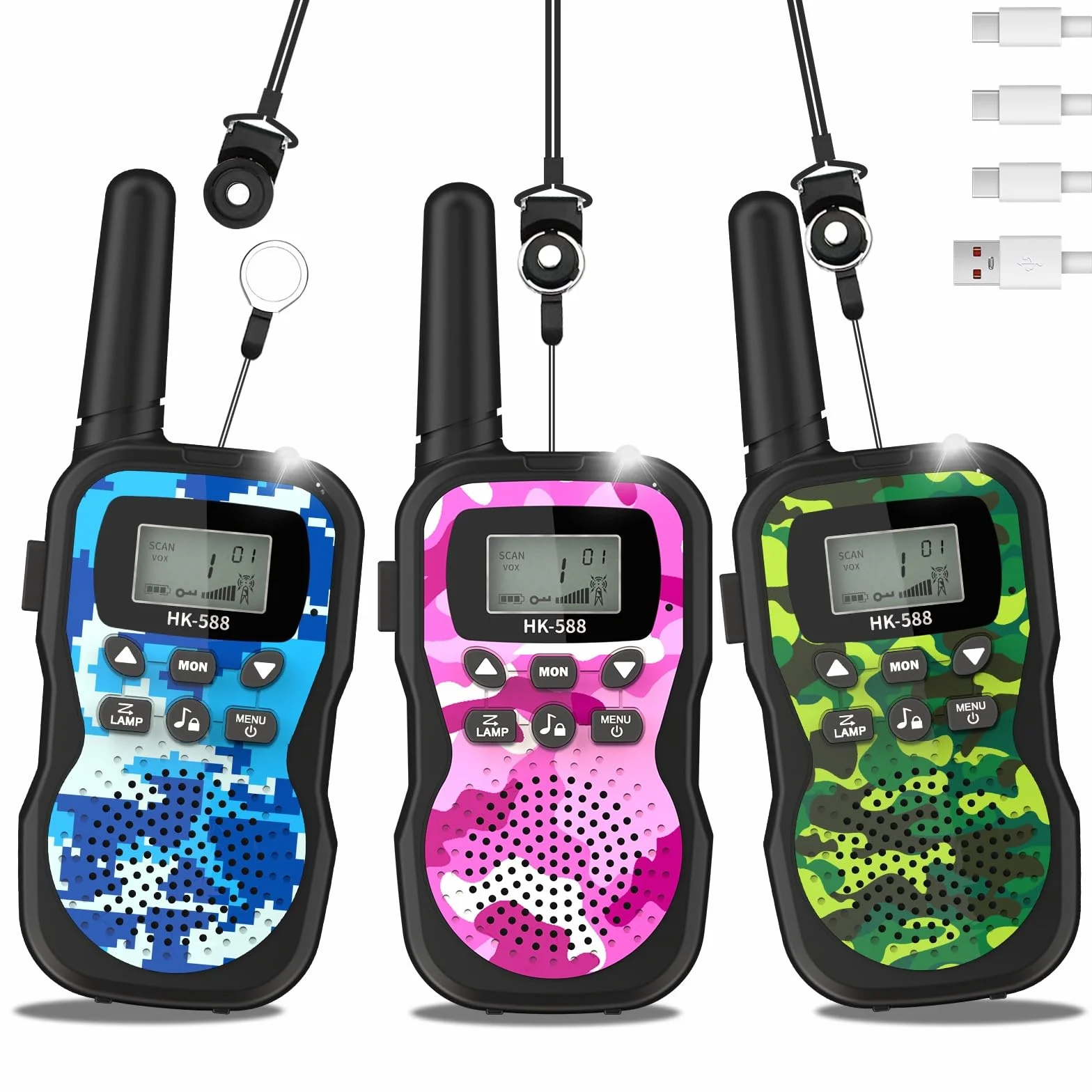 Walkie-Talkies pour Enfants Rechargeables 8 Canaux Autonomie 48h Torche Portée 3KM Camping Jeux