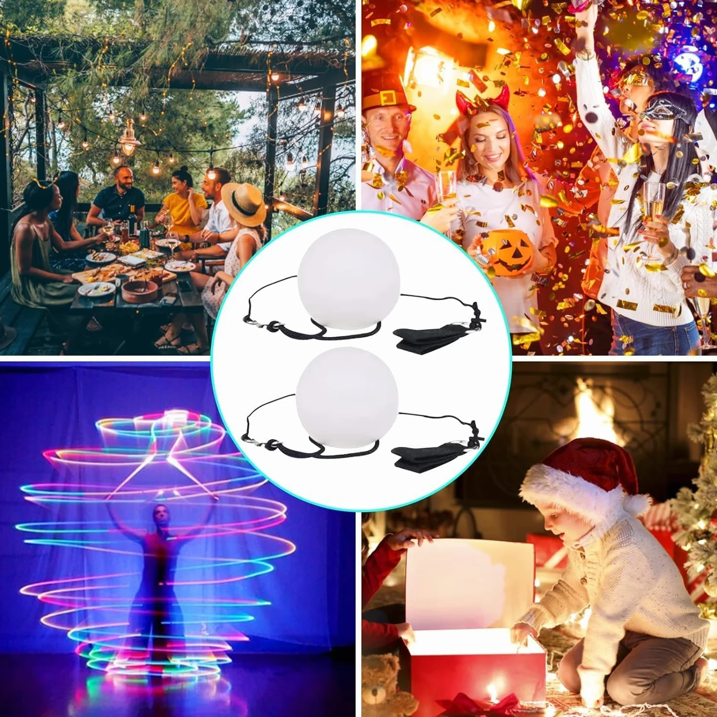 Funmo LED Poi Balls, Pro Bolas Lumineuses, Kit Poi Lumineux pour Danse, Spectacle, Rave