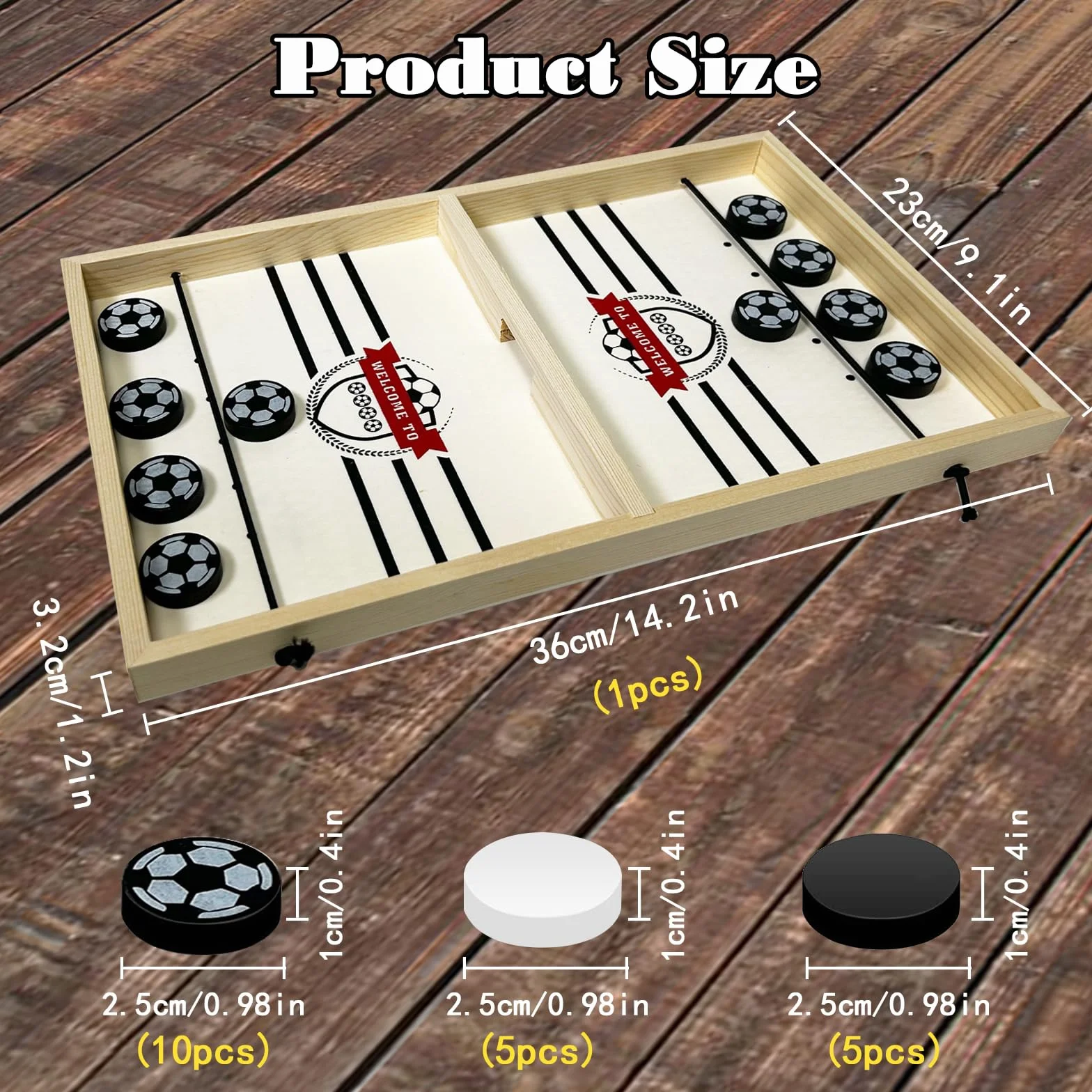 Jeu de Palet Bois Sling Puck Rapide pour Enfant, Jeu de Société avec 1 Échiquier et 20 Pièces, Football
