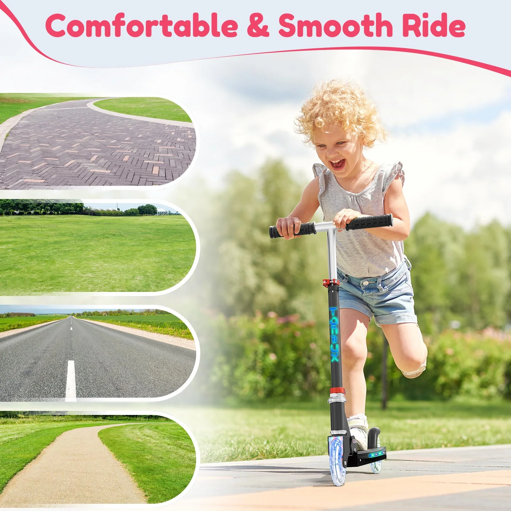 TONBUX Trottinette Enfants Hauteur Réglable 4 Niveaux Pliable Légère 5-12 Ans