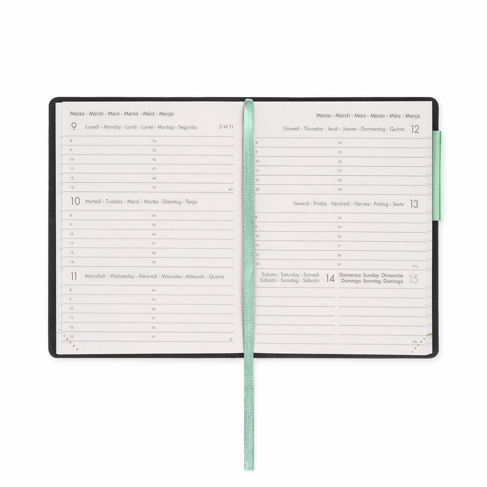 Legami Agenda hebdomadaire Mini 2026 Pastel Mint 12 mois carnet d'adresses fermeture élastique papier FSC 8 x 10 cm