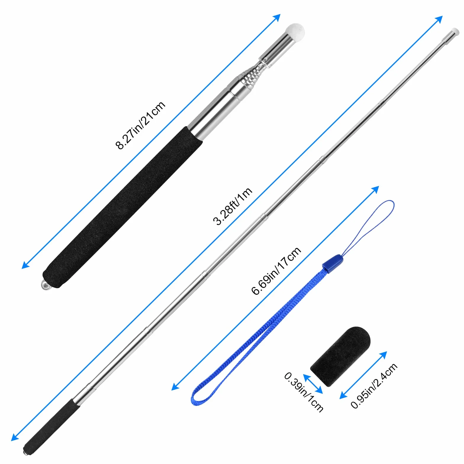 Pointeur Rétractable Vicloon 1 mètre Baguette Télescopique pour Enseignement Présentation