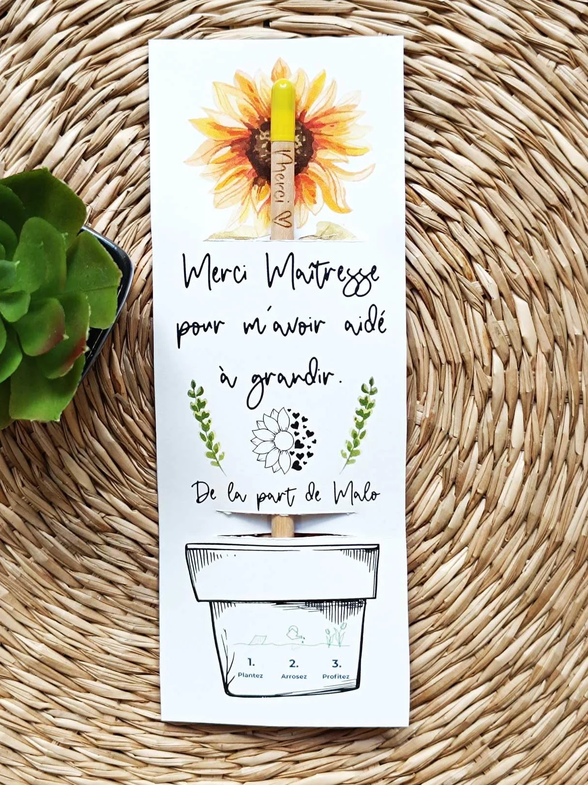 Crayon à planter Merci Tournesol Lavande Coquelicot Cadeau Maîtresse Atsem Nounou