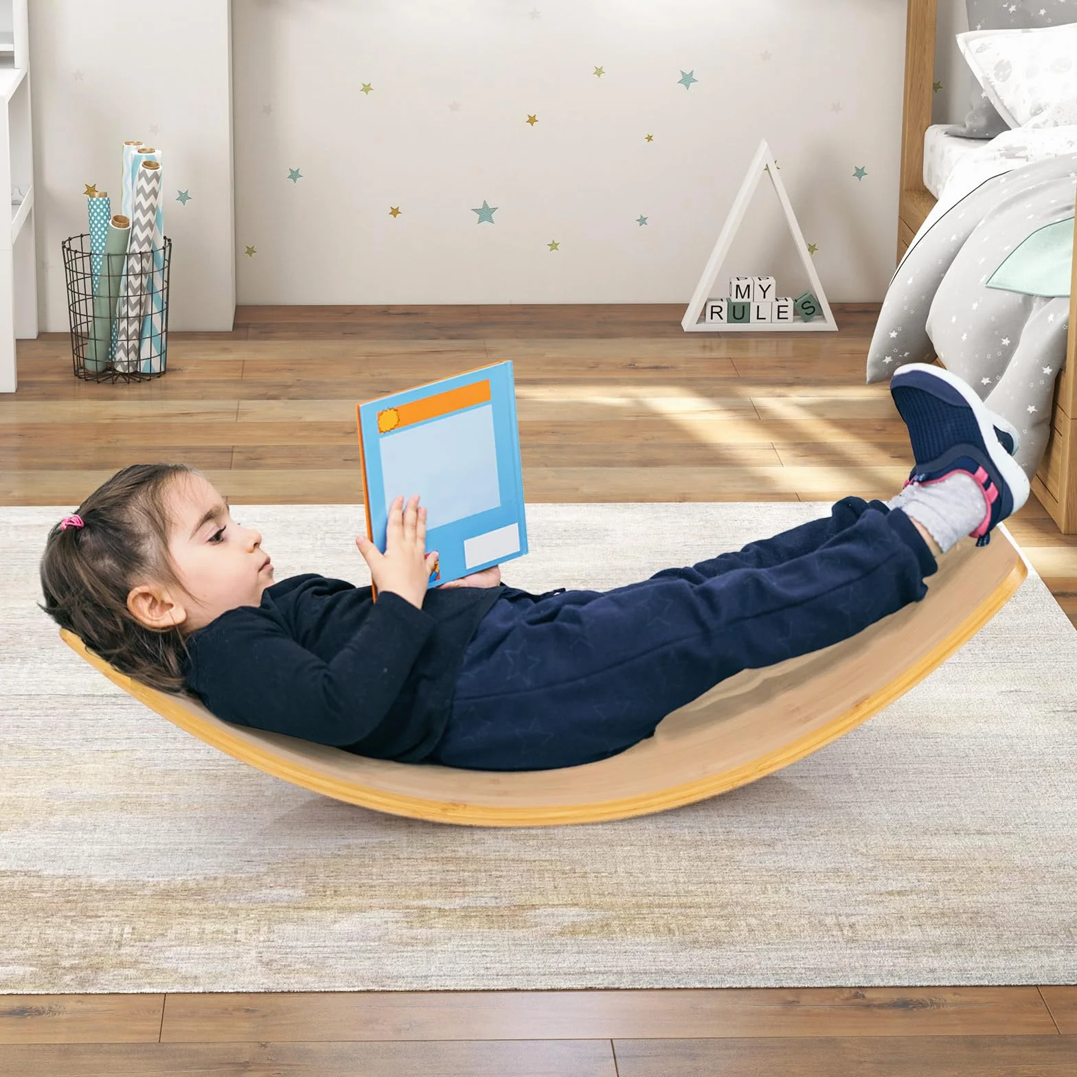 GOPLUS Arche d'équilibre Montessori Enfants Bambou 150 kg 90x30x16,5 cm