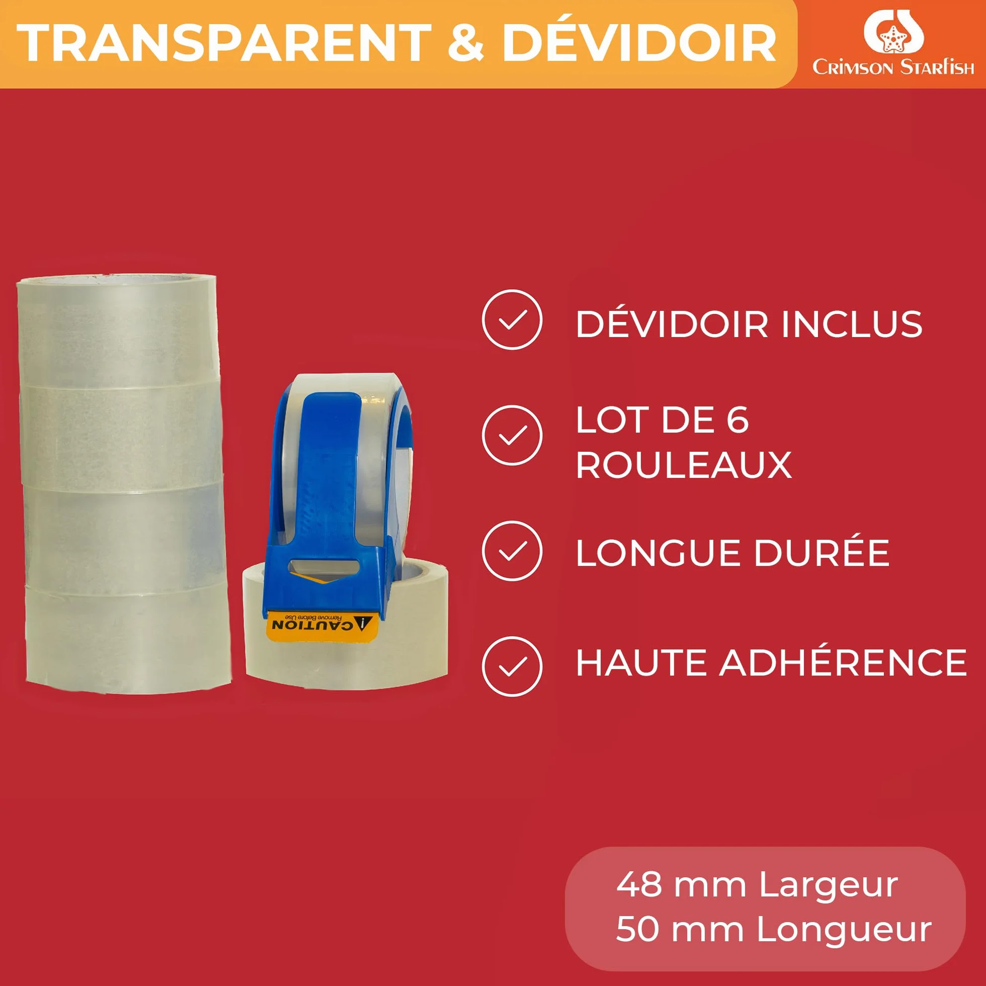 Ruban Adhésif Transparent 48mm x 66m 6 Rouleaux pour Colis Cartons Déménagement