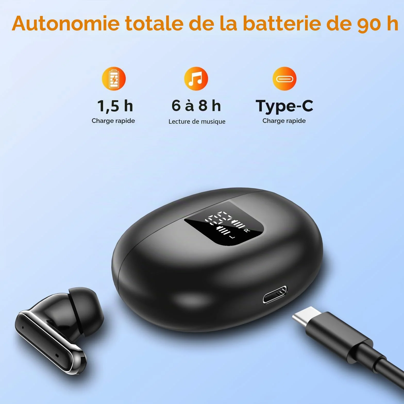 Ecouteur Traducteur Instantané 3-en-1, Traducteur Vocal 150 Langues Temps réel ANC Bluetooth 5.4, Basses améliorée, Ajustement sûr Course à Pied