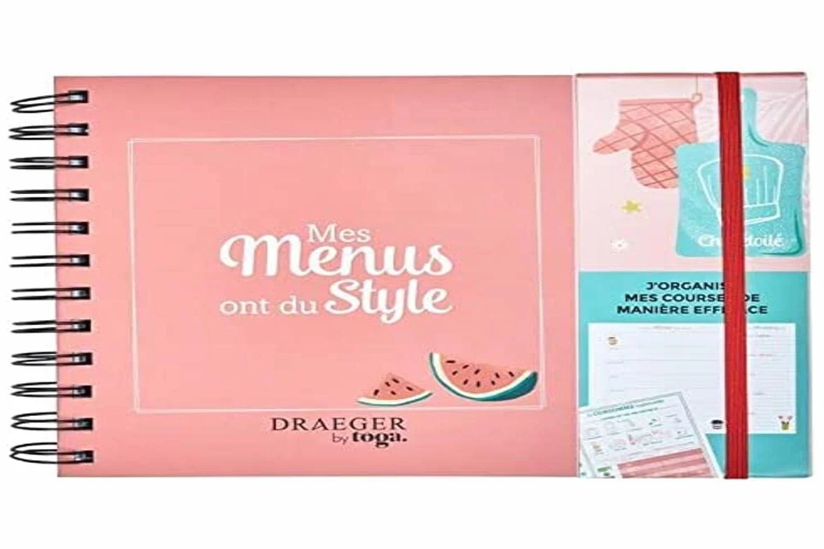 Draeger Kit Menu Planner Bloc Notes Enveloppe Rangement Fiches détachables Couverture Rigide Fermeture Élastique