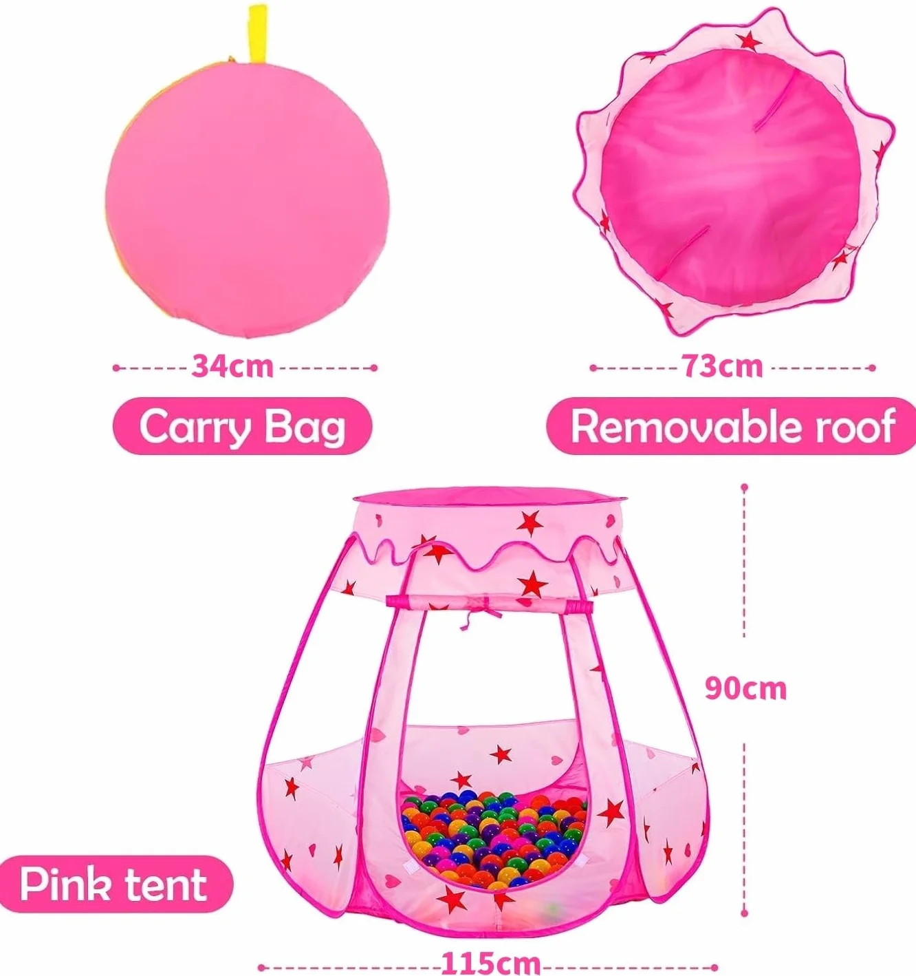 KAHEIGN Tente de Princesse Pop-Up 115CM x 90CM Pliable Piscine à Balles Rose avec Sac de Transport