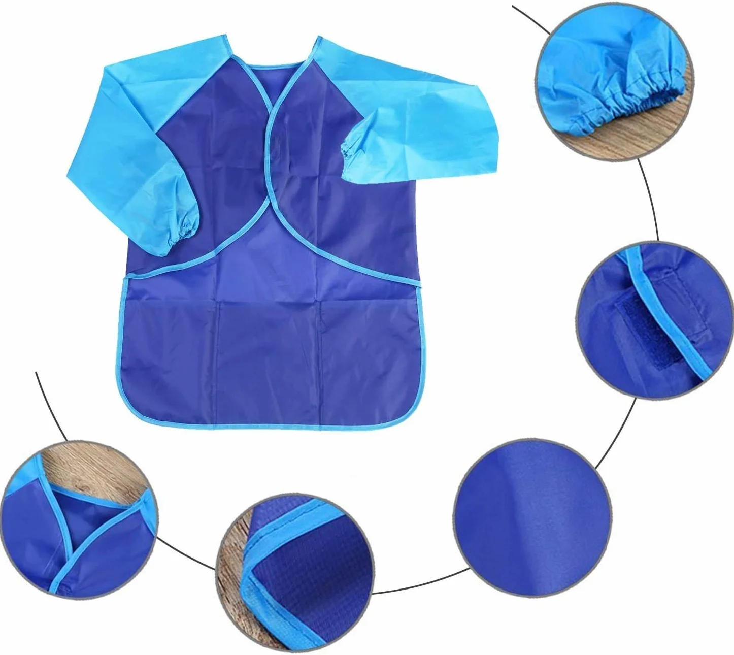 Amaza Tablier Peinture Enfant Imperméable 3-8 ans Manches Longues 3 Poches Fermeture Scratch