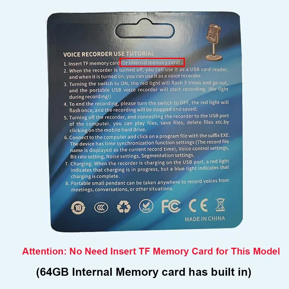 Enregistreur Vocal Clé USB 64G Mini Dictaphone avec Détecteur de Voix pour Conférence