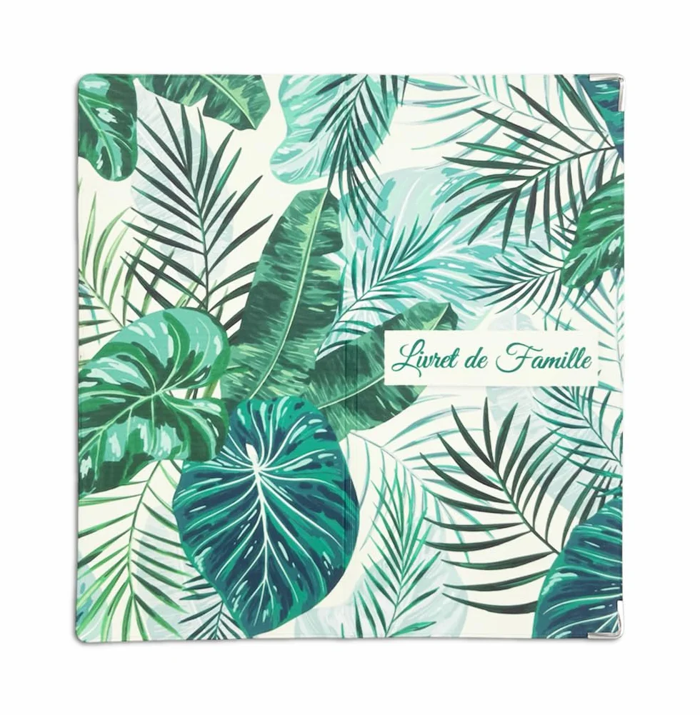 Étui Livret de Famille Protège-Livret Officiel en Gomme Expansée Format Mairie Tropical Vert