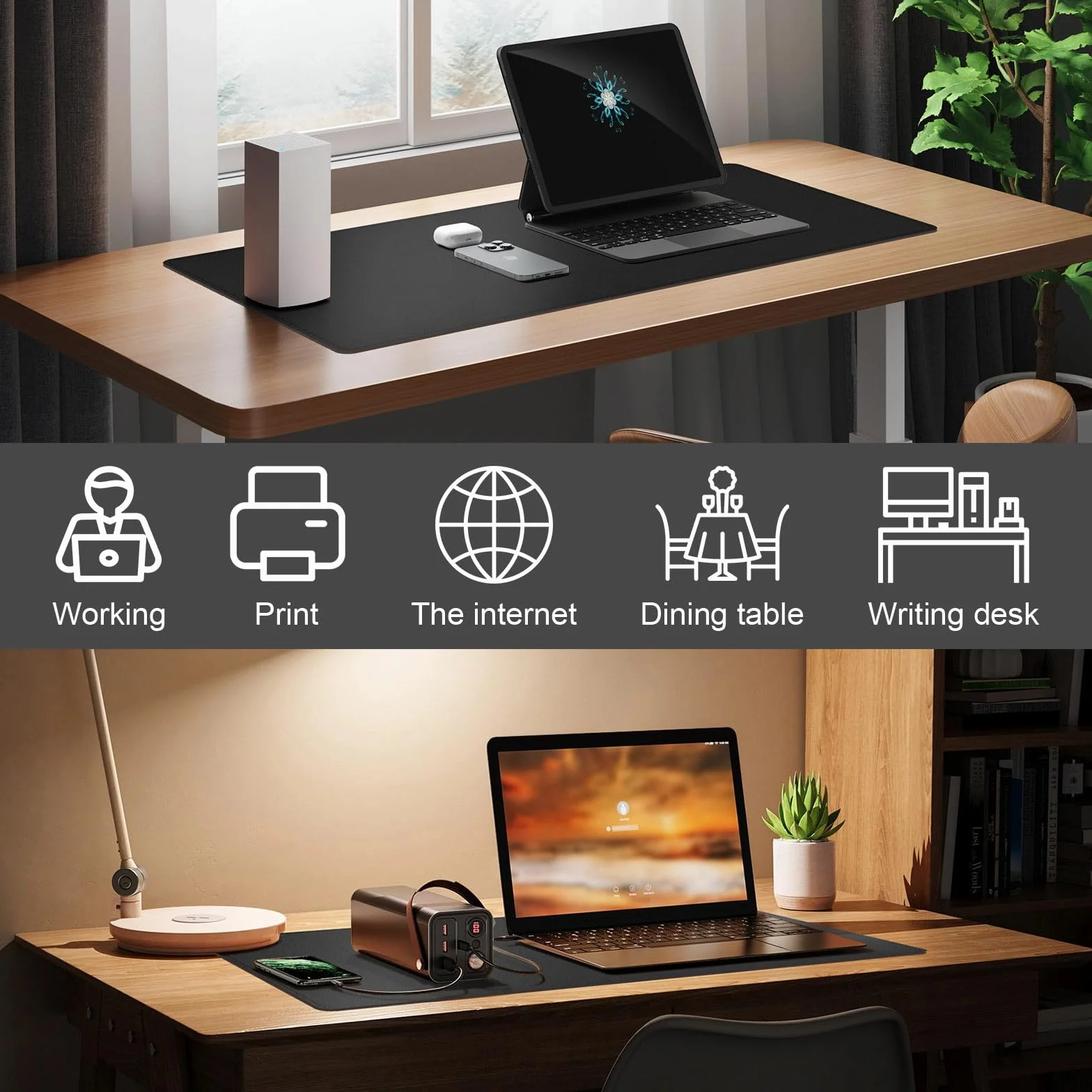 DAWNTREES Protecteur de tapis de bureau en cuir PU 60x35cm Grand coussinet de souris et tapis de clavier noir