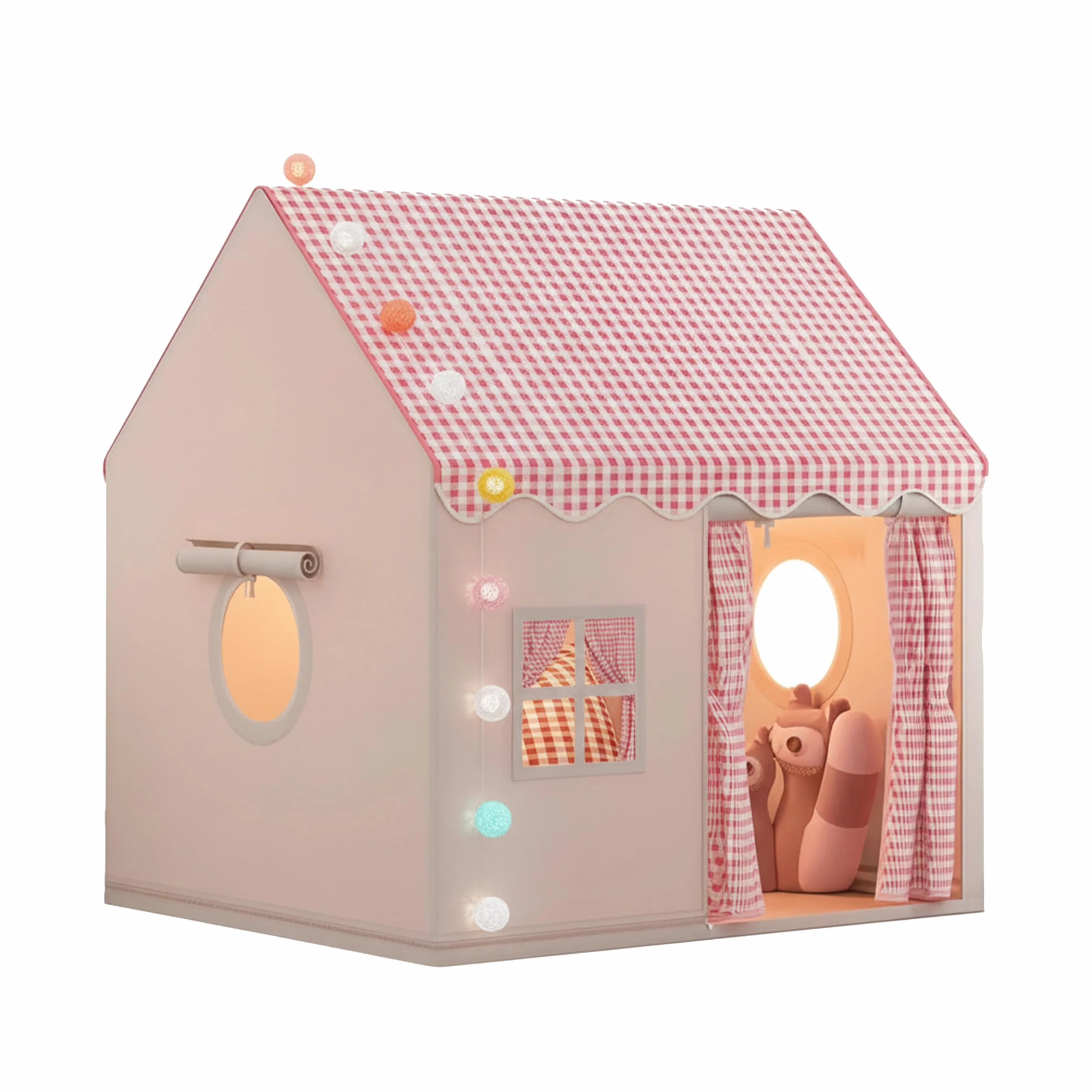 Tente de Jeu Pop-up Princesse Rose pour Fille avec Lumières et Peluche Grenouille Arc-en-Ciel 120x105x128 cm