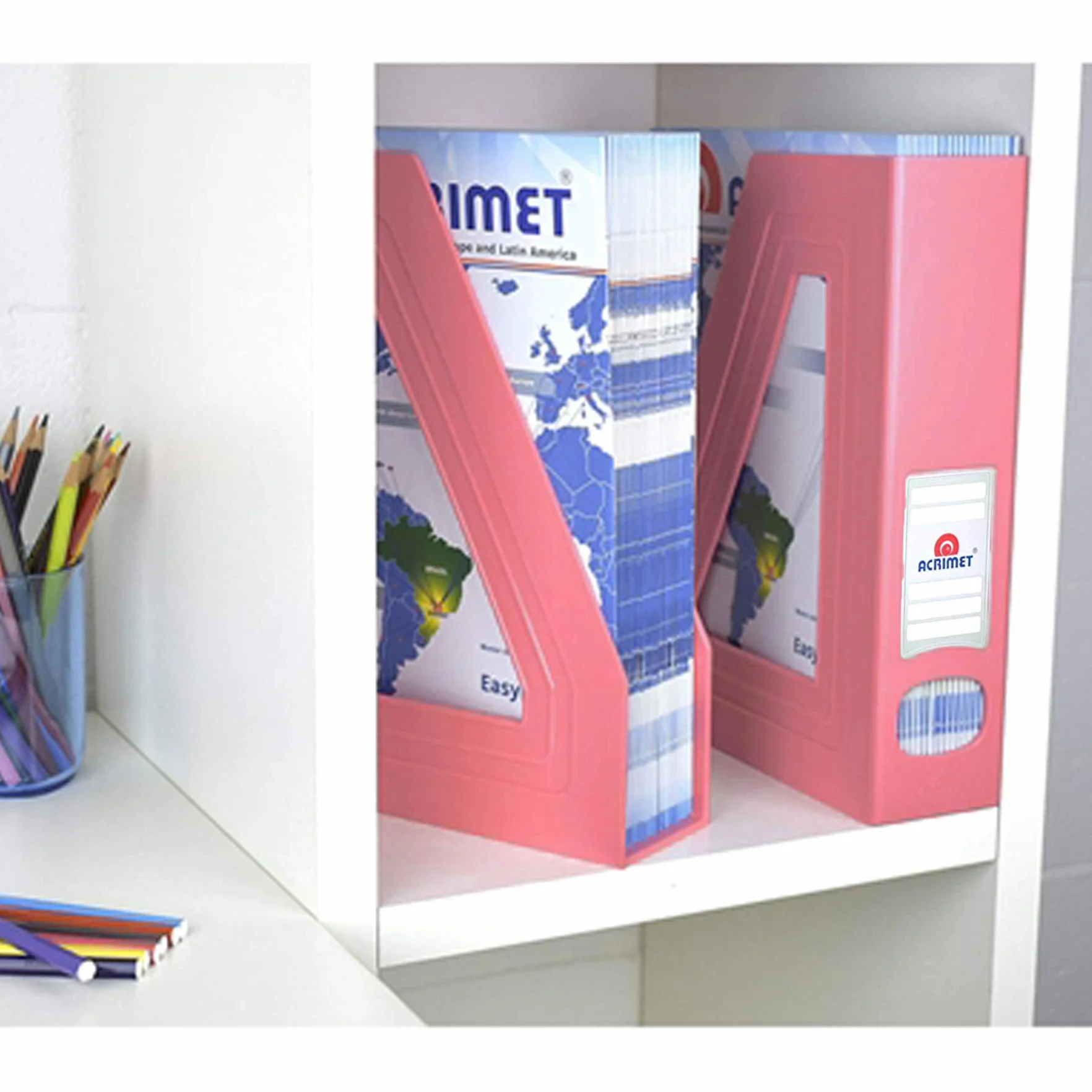Acrimet Porte-Revues Support Durable Organisateur Dossiers Bureau Plastique Rose Lot de 2