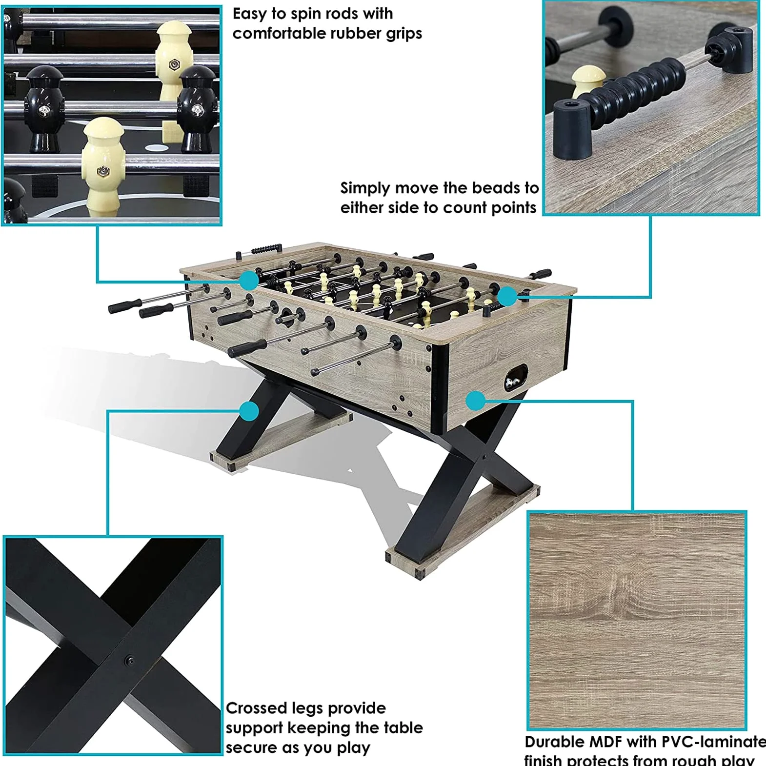 MRKU Baby-Foot Professionnel, Jeu de Football Robuste avec MDF Gris Vieilli de 54,9 Pouces, 1,8 Clubs, 2 marqueurs, pour l'intérieur Familial