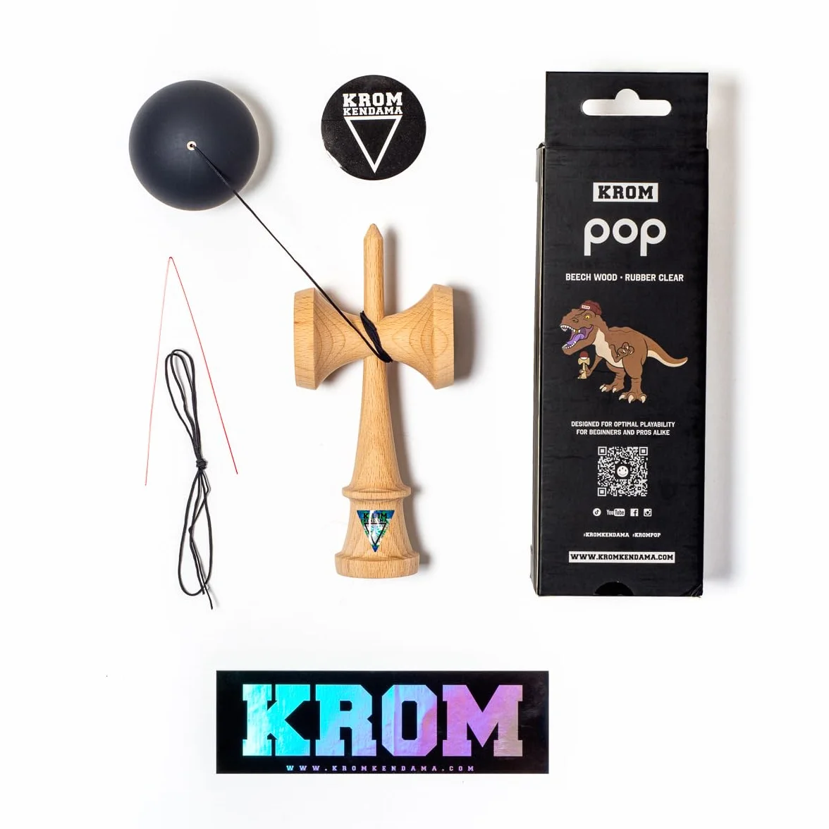 Kendama Pro Pop Noir - Bilboquet Japonais en Bois pour Adulte et Enfant avec Ficelle de Rechange et Stickers