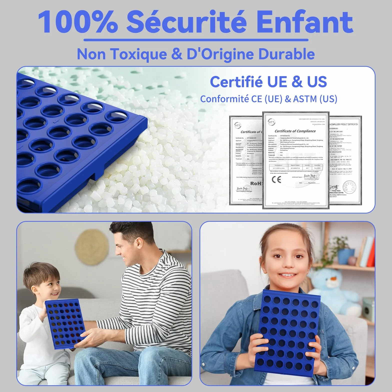 Jeu de Société 4 en Ligne Format Standard pour Enfants 3+ Ans, Cadeau Noel pour Fille Garçon, Jeux de Stratégie Portable