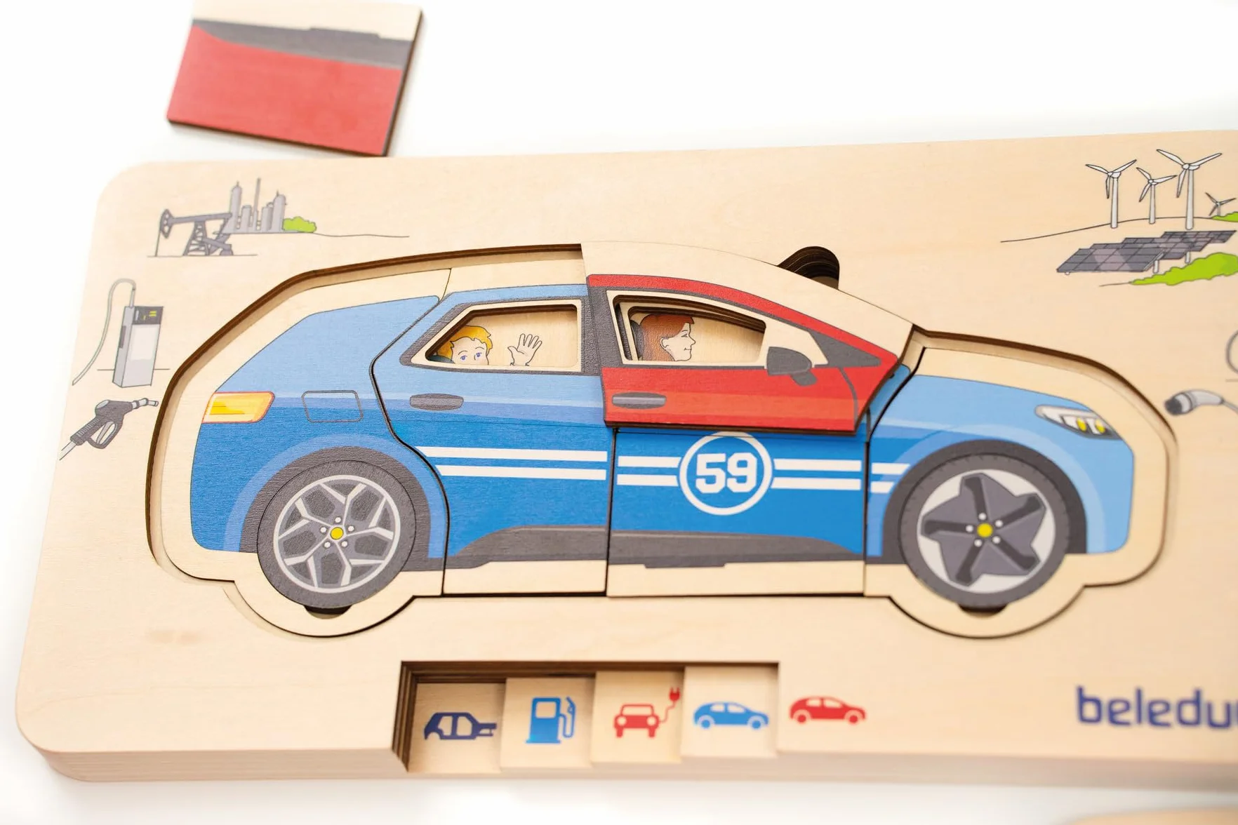 Beleduc Puzzle de couches de voiture, puzzle éducatif en bois 5 couches - Jouet motricité dès 4 ans - Montessori - Construction véhicule