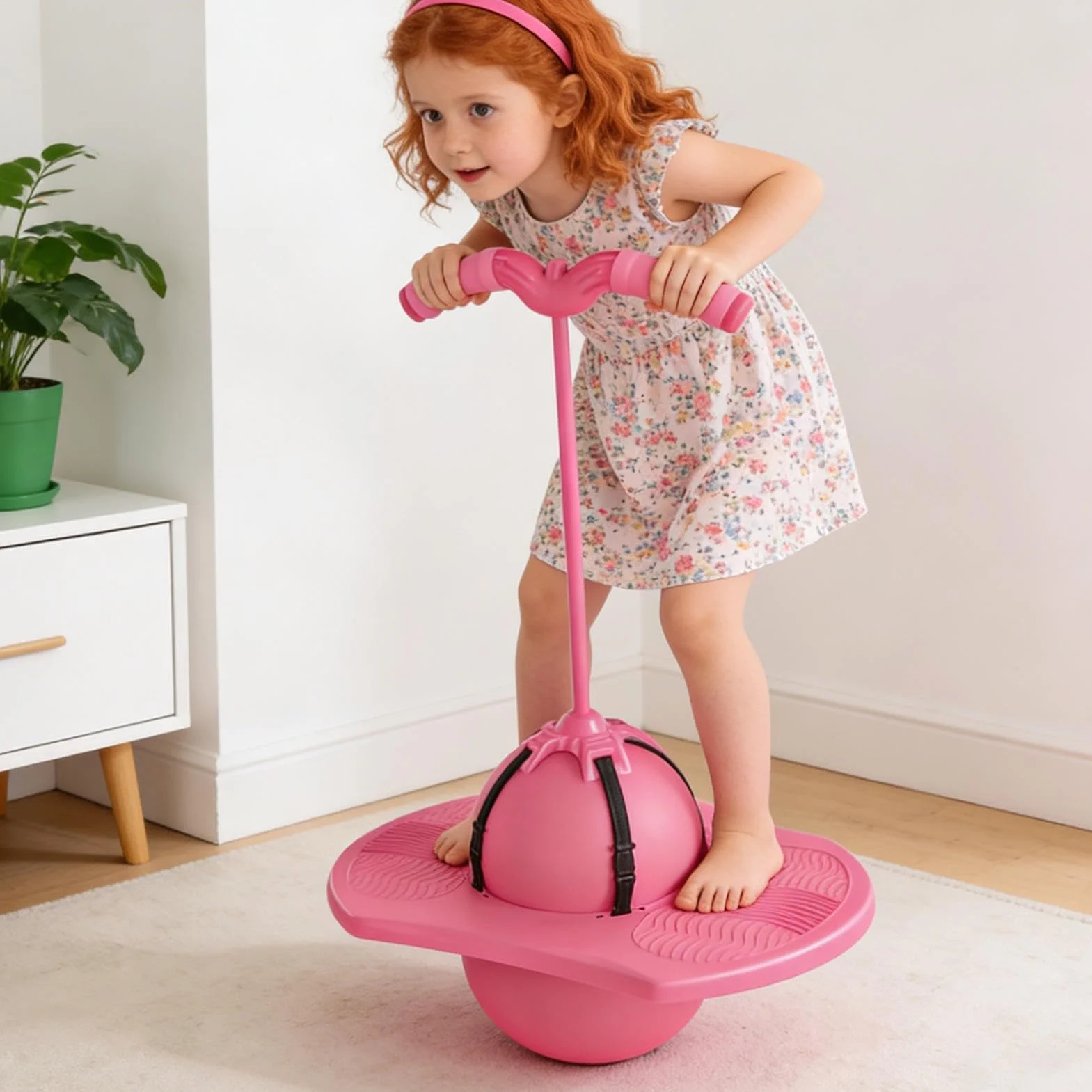 Ballon Sauteur Rebondissant Antidérapant ABS 38x29x90cm avec Poignée pour Enfants