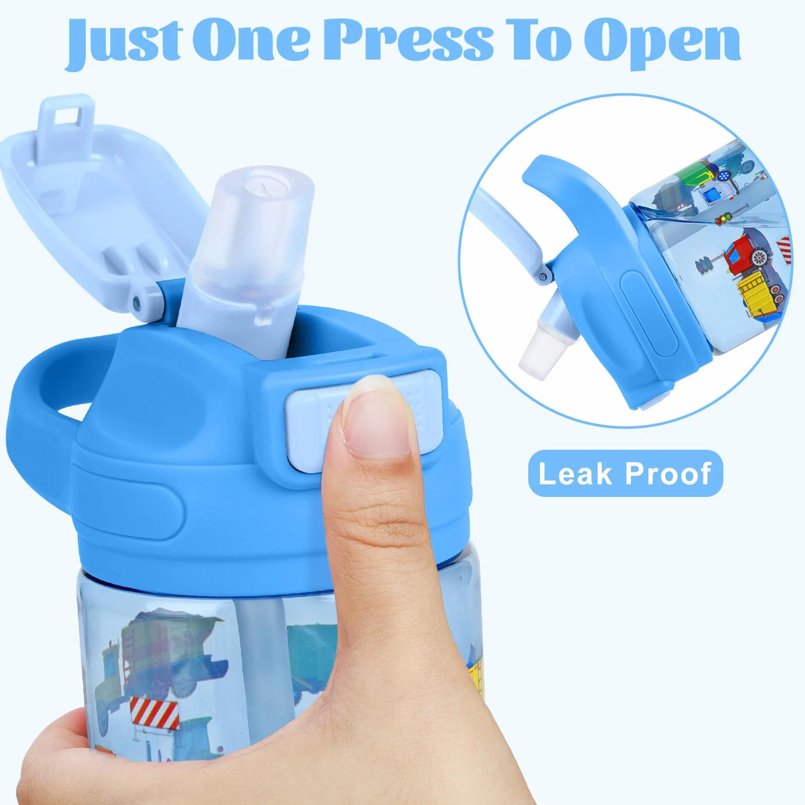 Gourde Enfant Anti-Fuite 480ml avec Paille et Poignée Sans BPA Bouteille Sport École