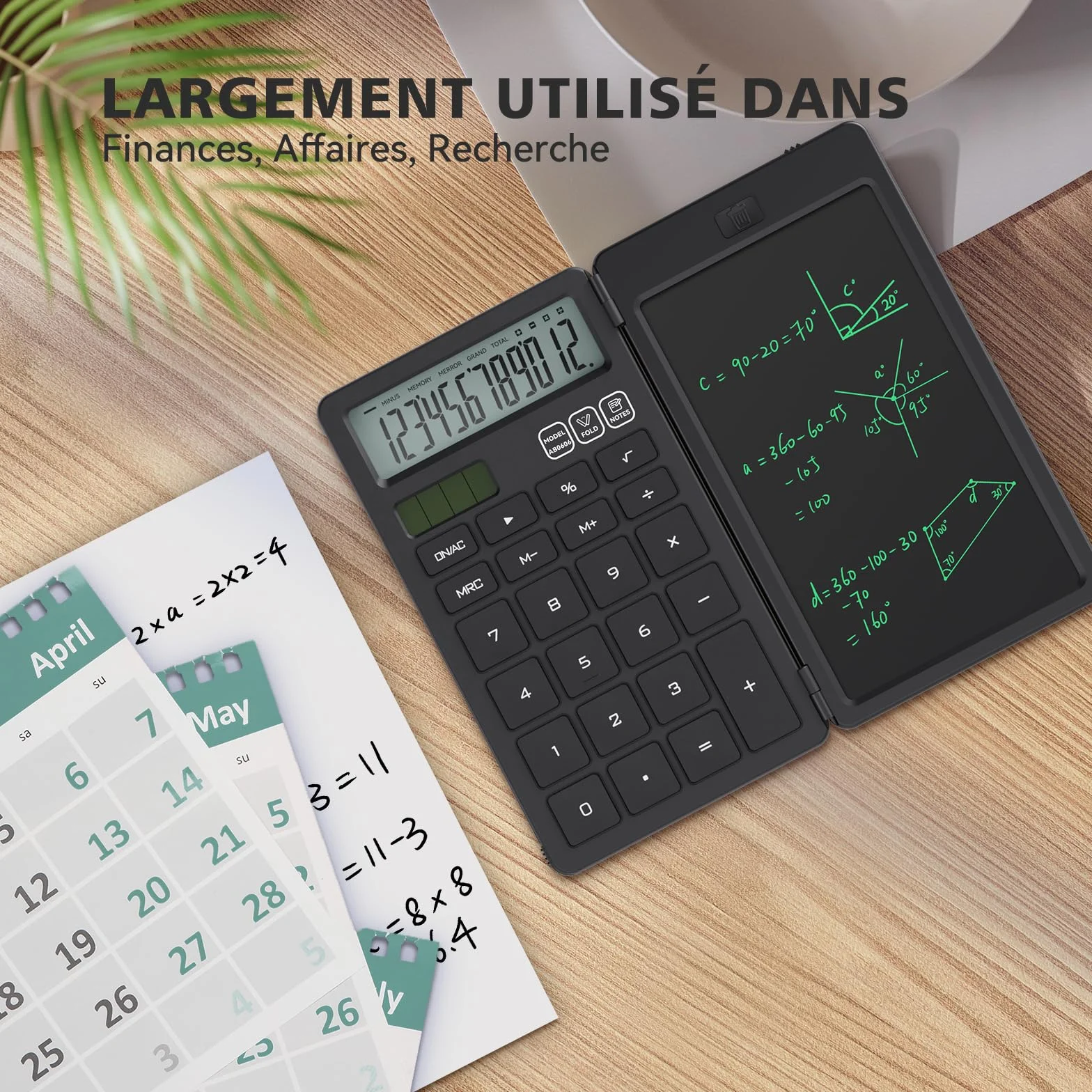NEWYES Calculatrice avec Tablette d'Écriture, Portable pour Élèves Primaire et Collège, Noir
