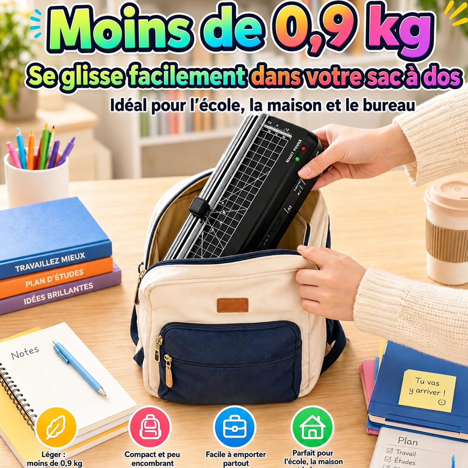 Plastifieuse thermique A4 70S réchauffement rapide coupe-papier intégré portable A5 A6 pochettes maison bureau école