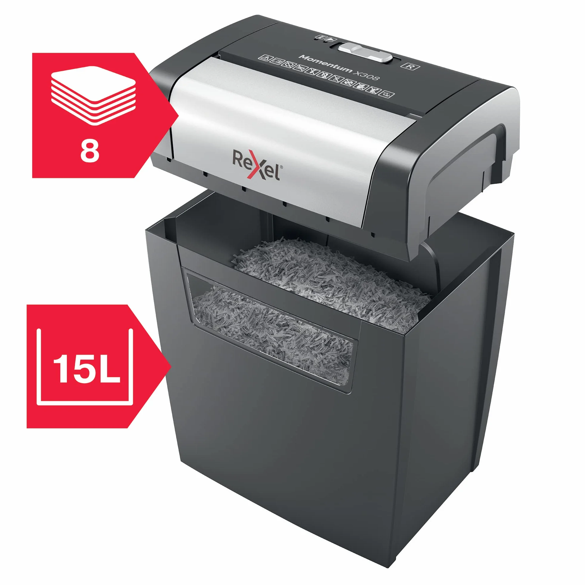 Rexel Momentum X308 Destructeur Coupe Croisée 9-8 Feuilles 15L Noir