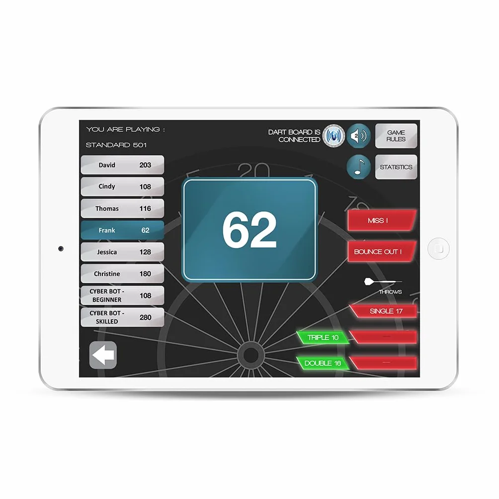 Carromco Turbo Charger 4.0 Cible électronique avec Application, Bluetooth, Segments à 2 Trous, 6 fléchettes Souples et Accessoires Inclus