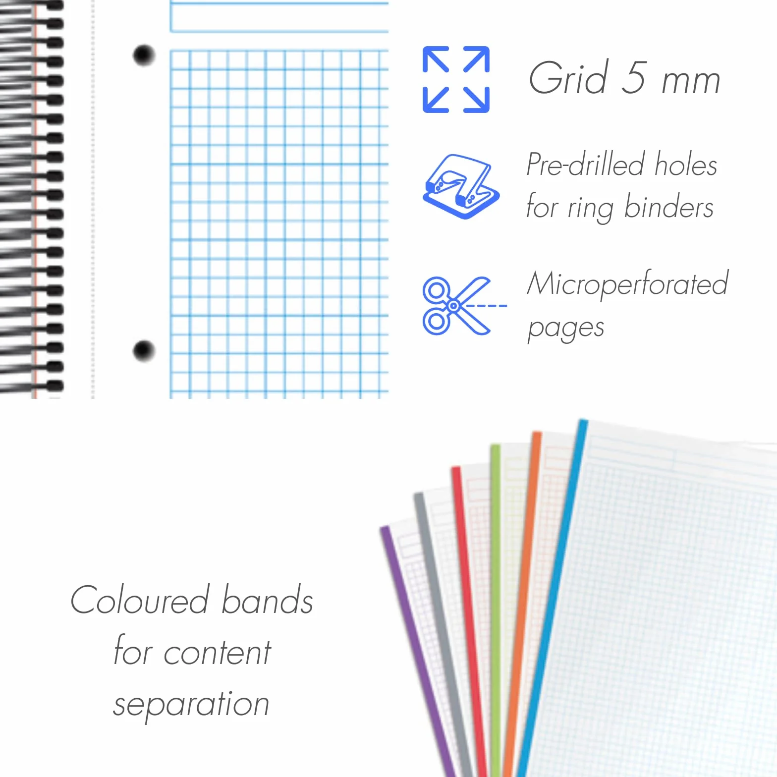 Cahier A5 Quadrillé 100 Feuilles 90 g/m² 16,2x21 cm Couverture Rigide Reliure à Anneaux