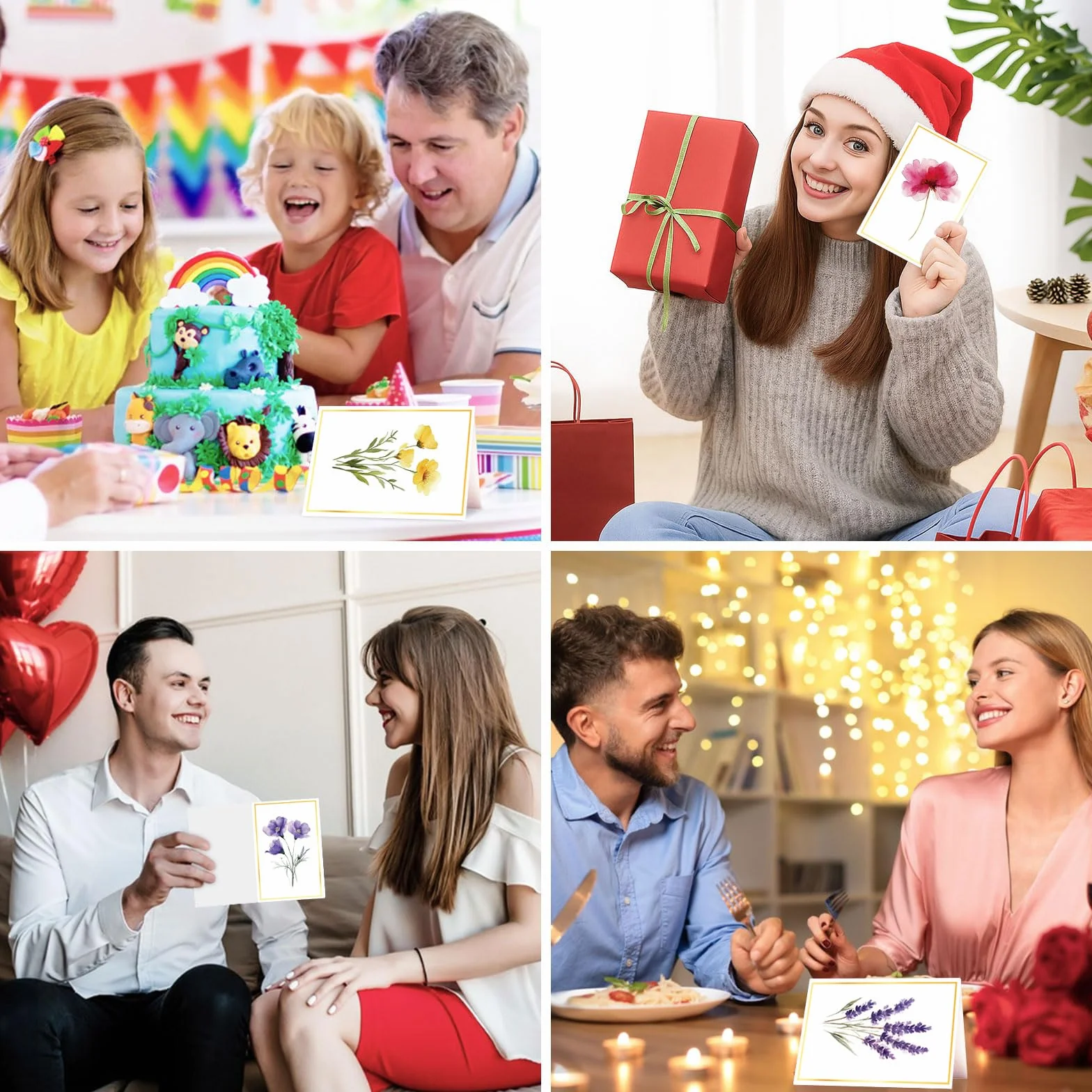 Cartes Voeux d'Anniversaire Fleuri avec Enveloppe Lot de 12