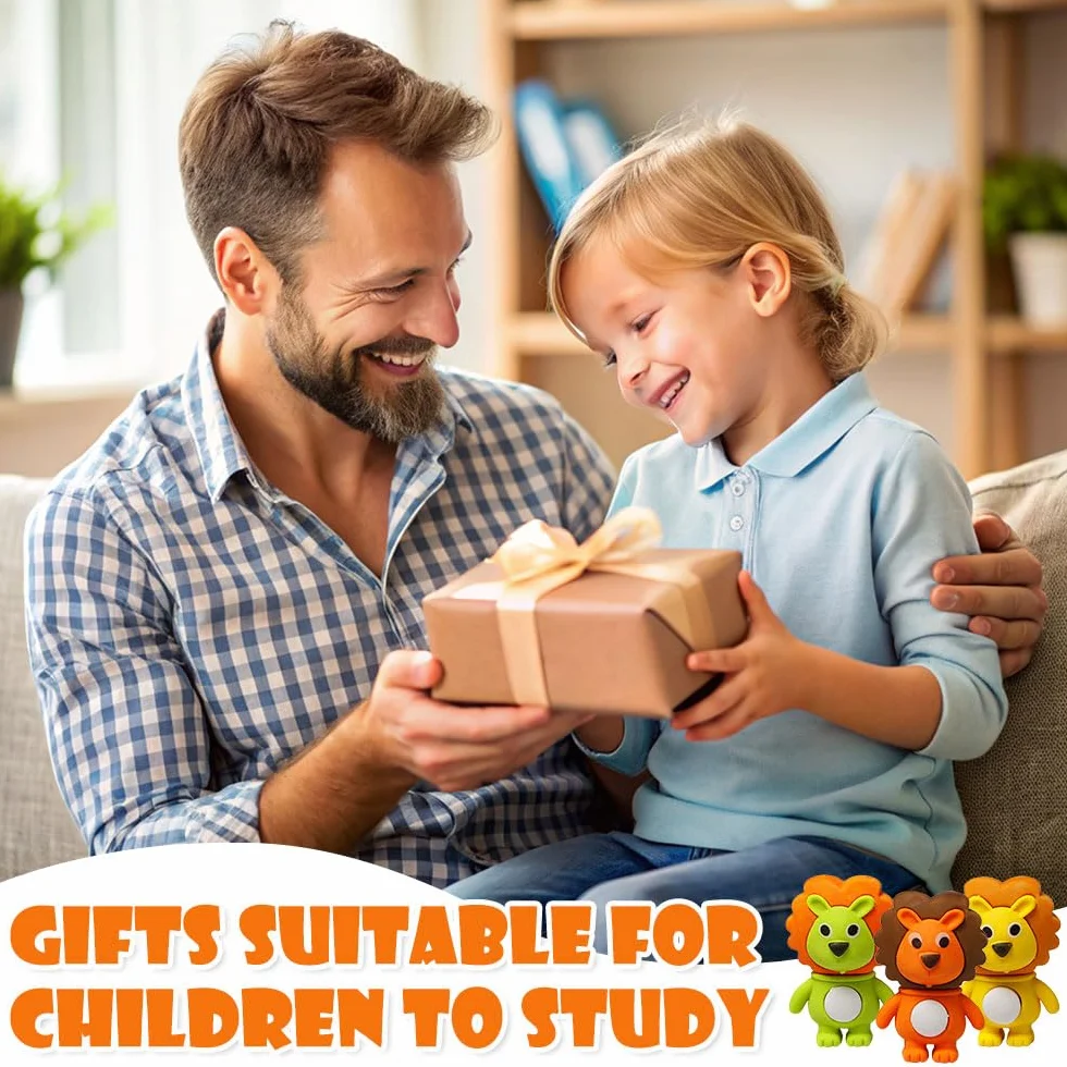 Gomme en Forme Lion Animaux 48 Pièces Amusante Détachable pour Enfants