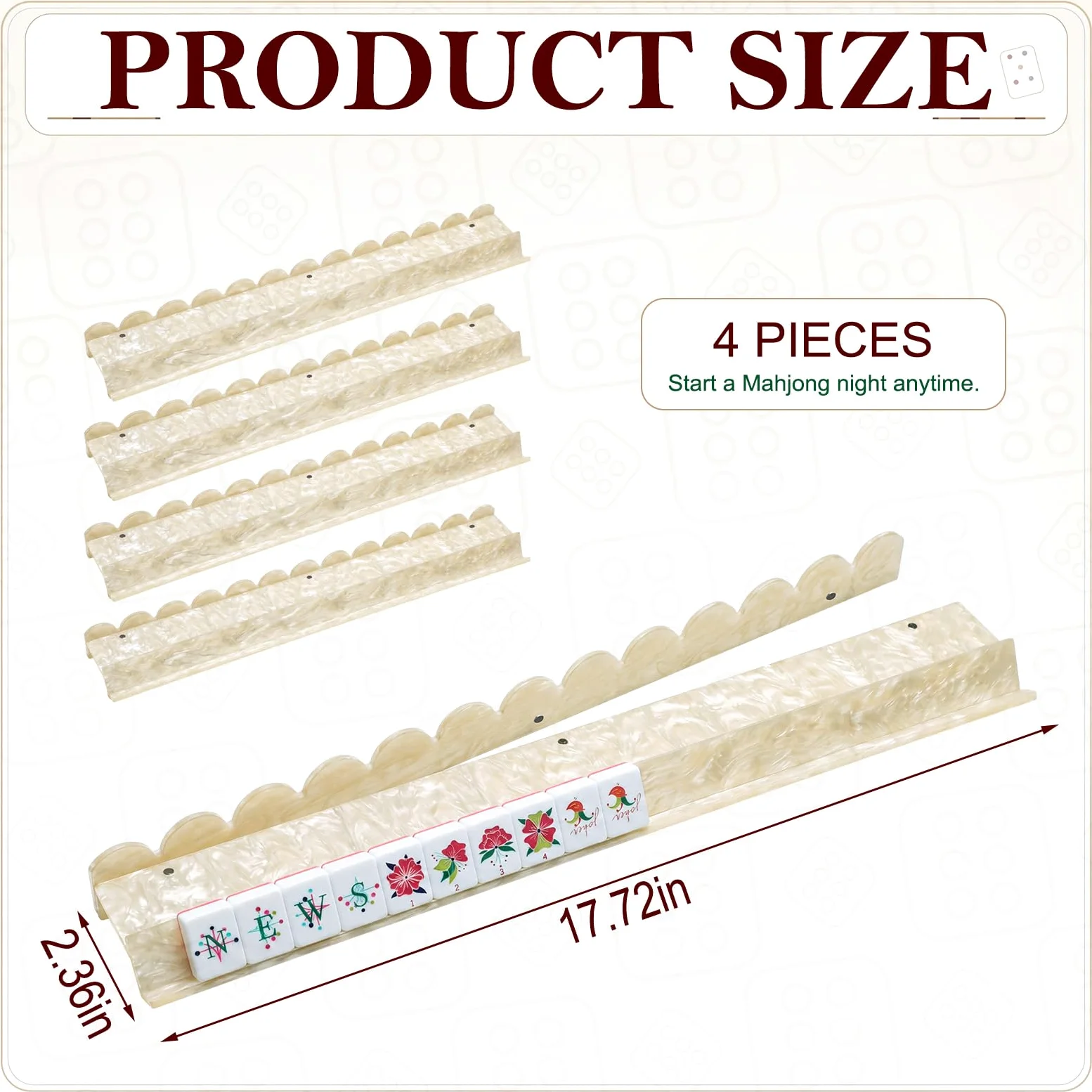 DoubleFill Lot de 4 supports de carrelage Mahjong en acrylique, bord festonné, nacré | Supports magnétiques à bords festonnés avec poussoir, tri des carreaux, organiseur tout-en-un pour jeux de mahjong à domicile