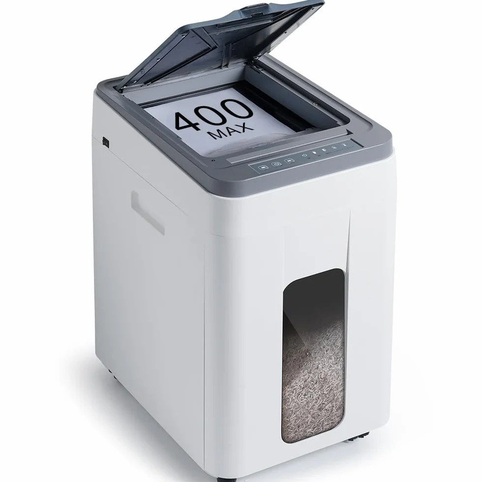 Destructeur Documents Broyeur Papier 400 Feuilles Automatique P5 Micro-Coupe Bac 50L