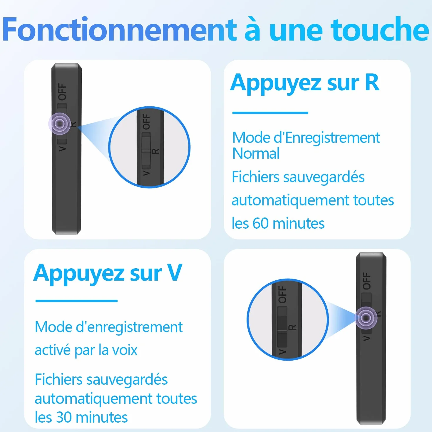 Mini Enregistreur Vocal 64 Go Dictaphone avec Activation Vocale, Écouteurs, Rechargeable USB