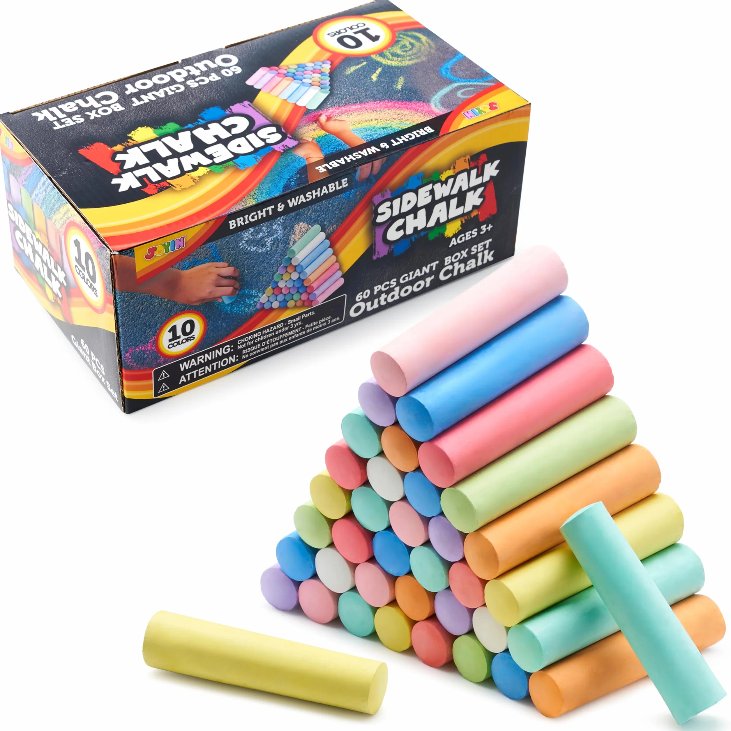 JOYIN Craies Jumbo lavables non toxiques 60 pièces 10 couleurs pour extérieur peinture tableau magnésium