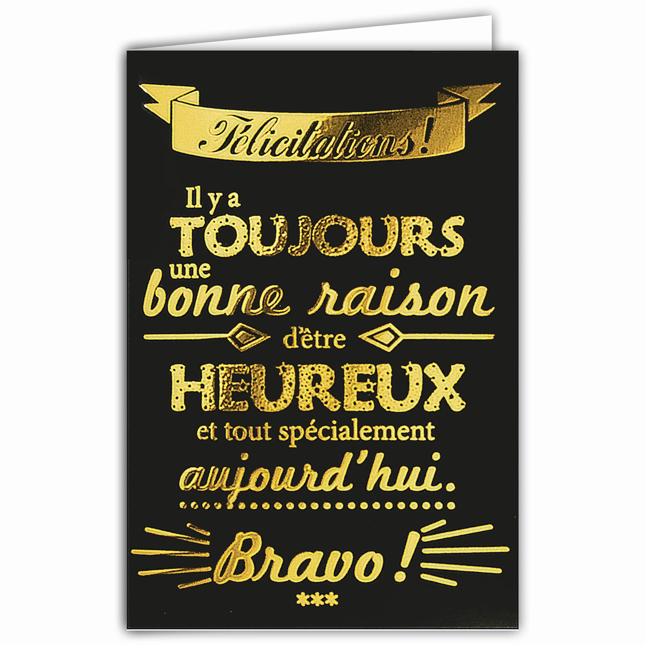 Carte de félicitations texte heureux avec dorure Format 12 x 17,5 cm + Enveloppe Blanc