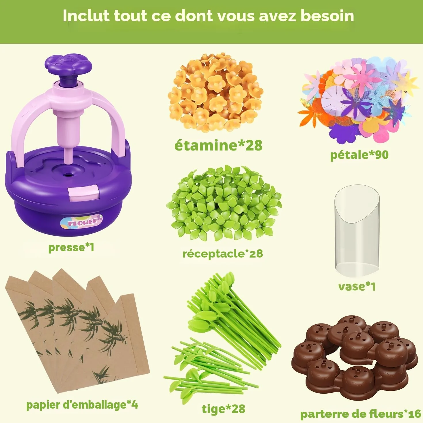 TingingYuli Kit d'artisanat pour enfants, bouquets de fleurs en tissu, jouets de bricolage, Violet