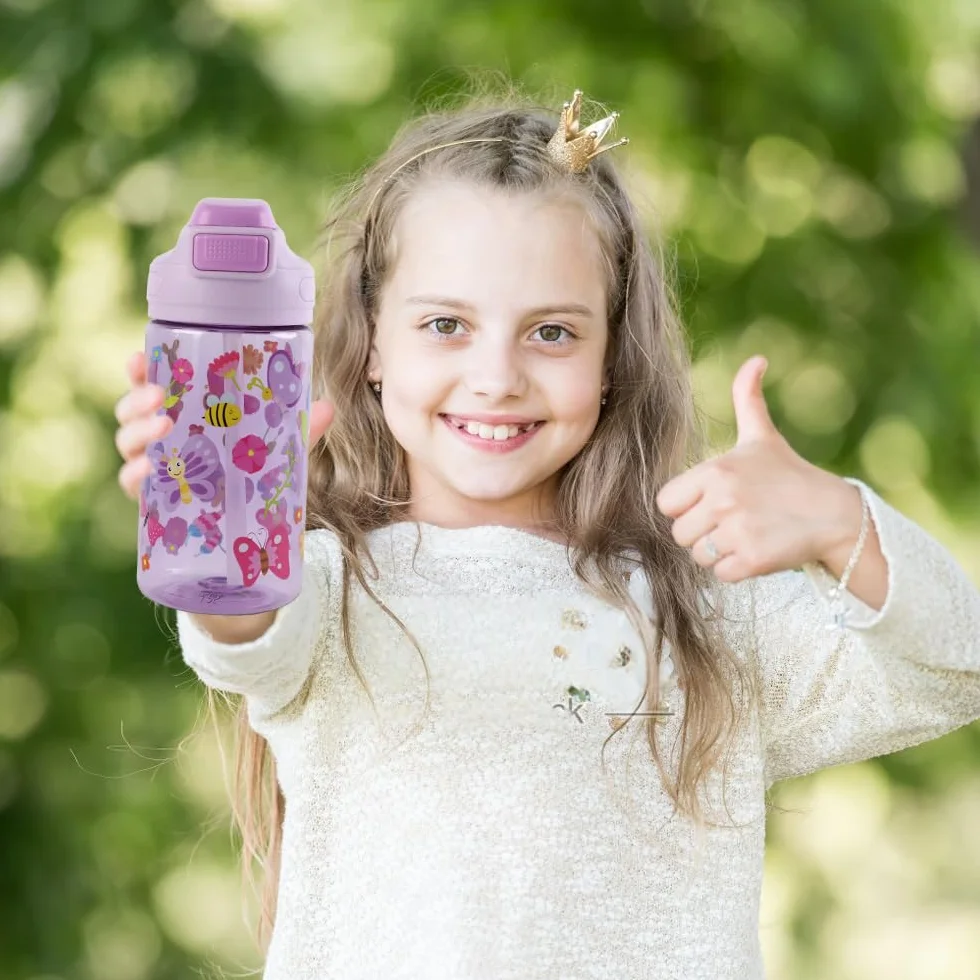 Gourde Enfant 400ml Anti Fuite Sans BPA avec Paille Papillon