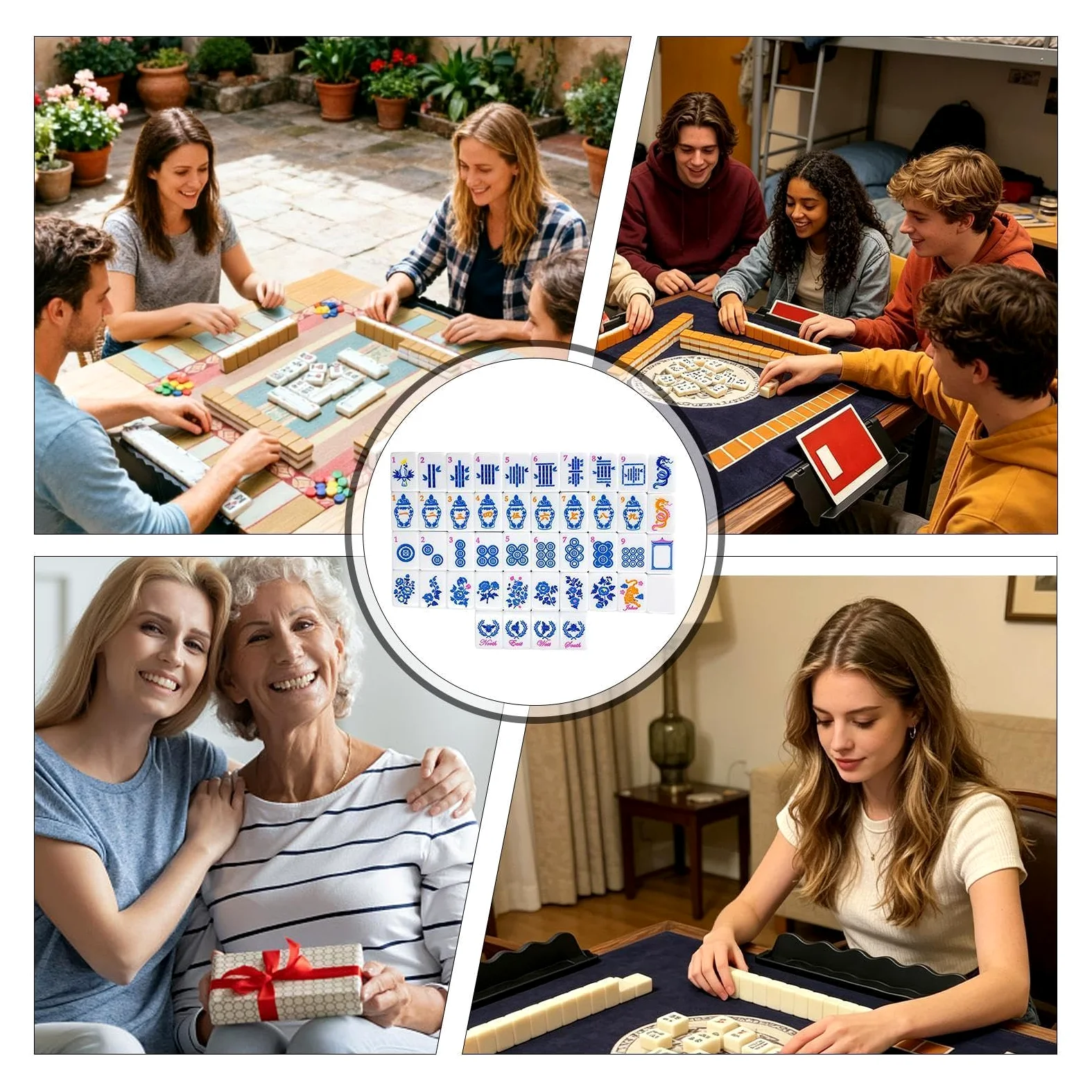 Coffret de tuiles de Mahjong De Société Américain en Acrylique 160 | Set de tuiles de Mahjong Idéal pour voyages, maison, piscine, adultes, fêtes, débutants et joueurs expérimentés