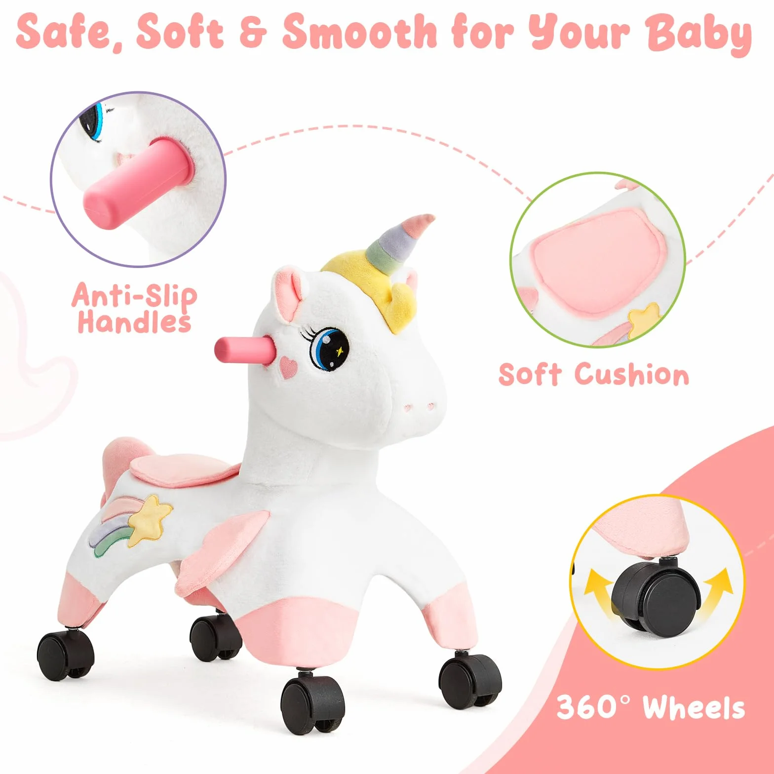FUNLIO Licorne Porteur Enfant 1-3 ans Roues Pivotantes 360° Développer Équilibre Coordination Intérieur Extérieur Facile Assembler