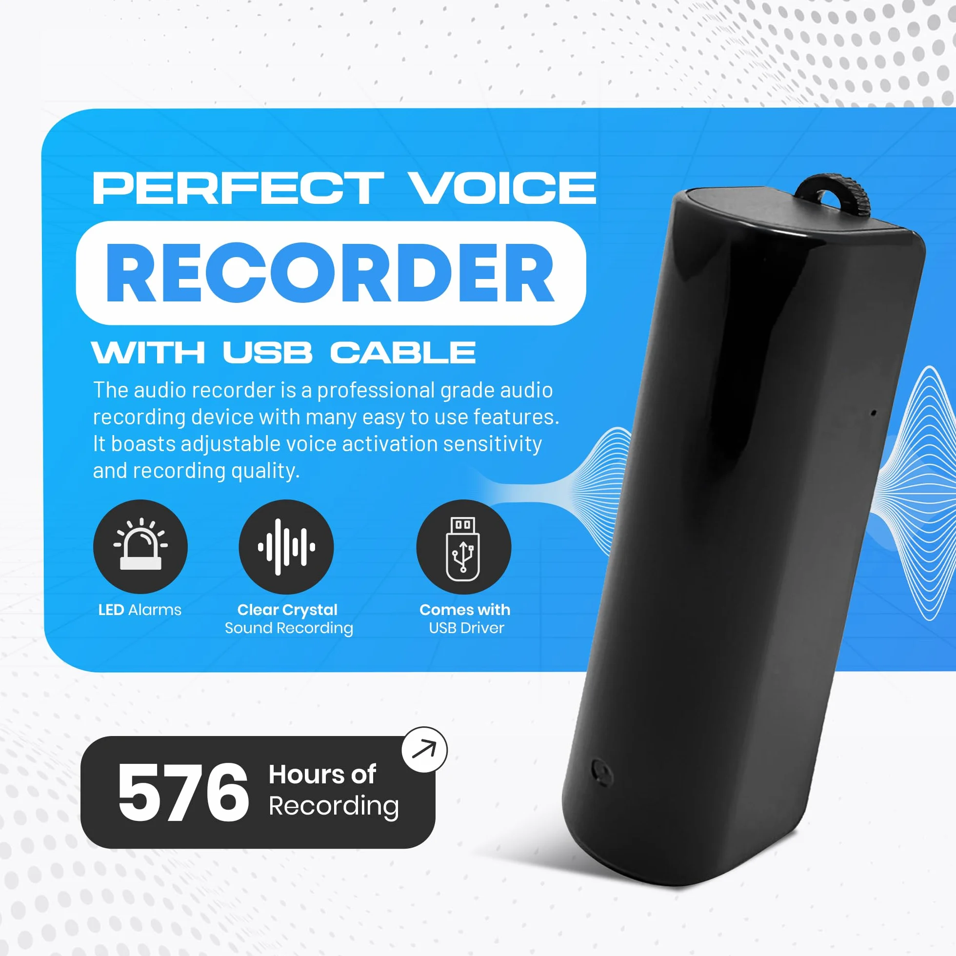 Mod Clé USB Dictaphone Power Bank 16 Go 576 heures Enregistrement Continu